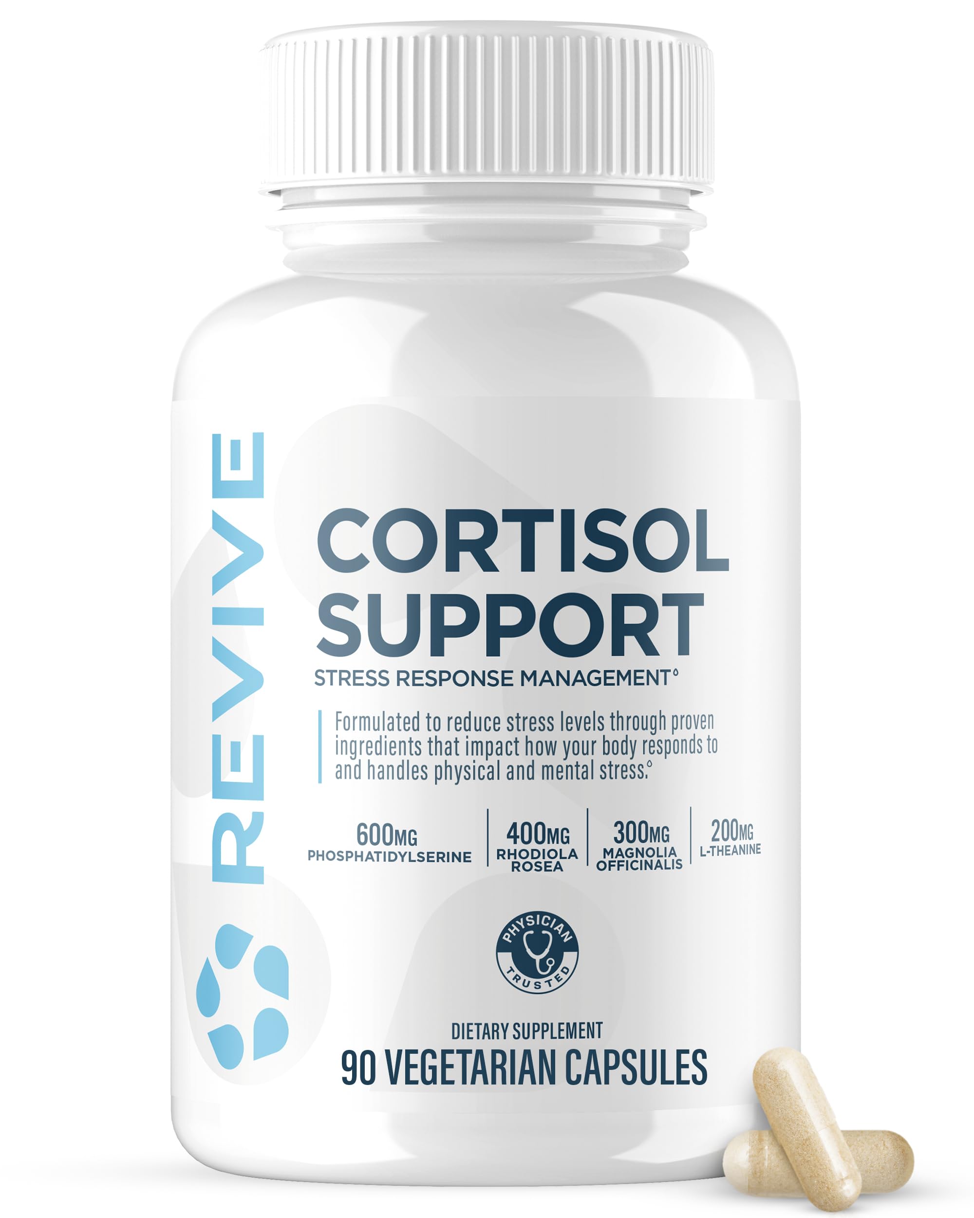 Revive MD Cortisol Manager, 90 Vegetarian Capsules - Cortisol Supplement w/Magnesium & L-Theanine Support Health, Focus, Energy, Fatigue, & Adrenal Gland Function - Vegan & Gluten-Free (30 Servings) Revive Au supplements