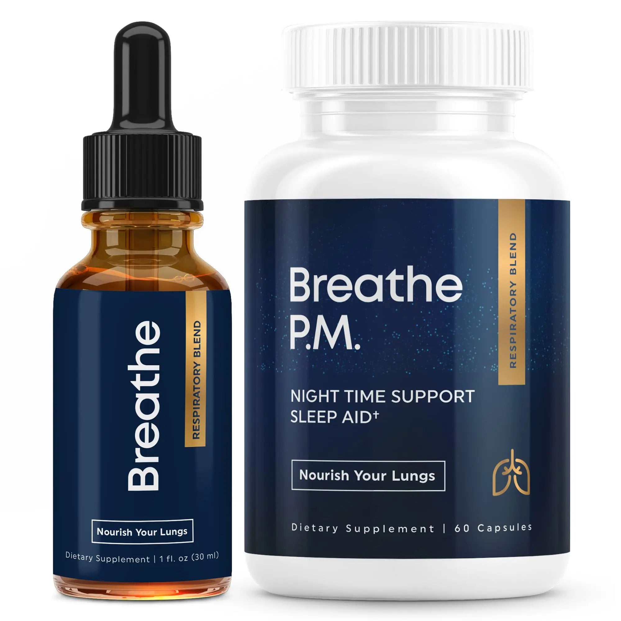 BREATHE & BREATHE PM Bundle - 60 Caps & 1 fl.oz. Mullein Drops for Lungs & Airways: Peppermint, Thyme, & Mullein Leaf Extract for Lungs Detox for Smokers - Clear Mucus & Breathe - GMO-Free & USA-Made Herbal Tea Therapy Au supplements