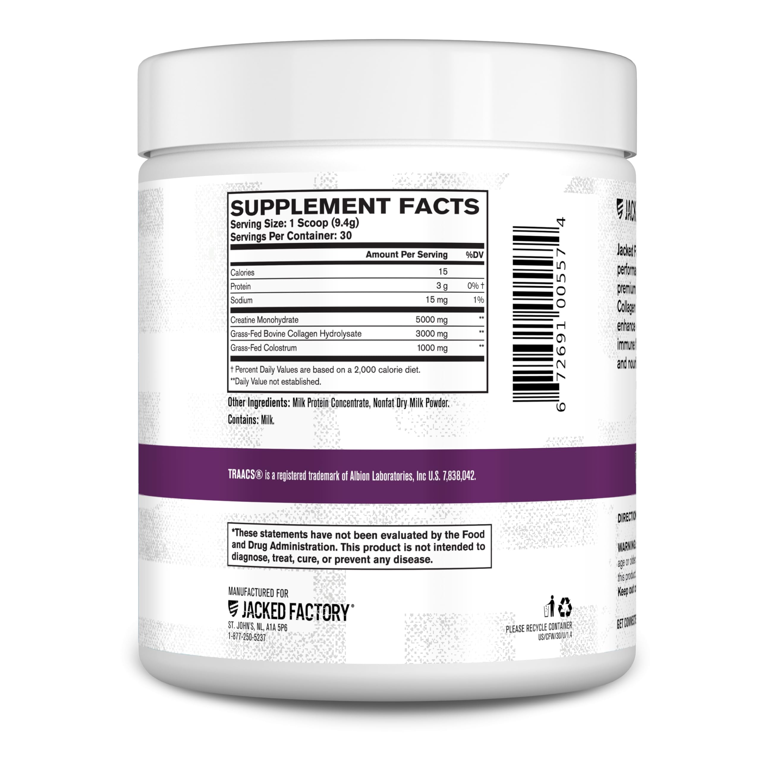 Jacked Factory Creatine for Women - Creatine Monohydrate with Collagen + Colostrum to Support Workout Performance, Lean Muscle Growth, Healthy Hair, Skin, & Nails - 30 Servings, Unflavored Jacked Factory Au supplements