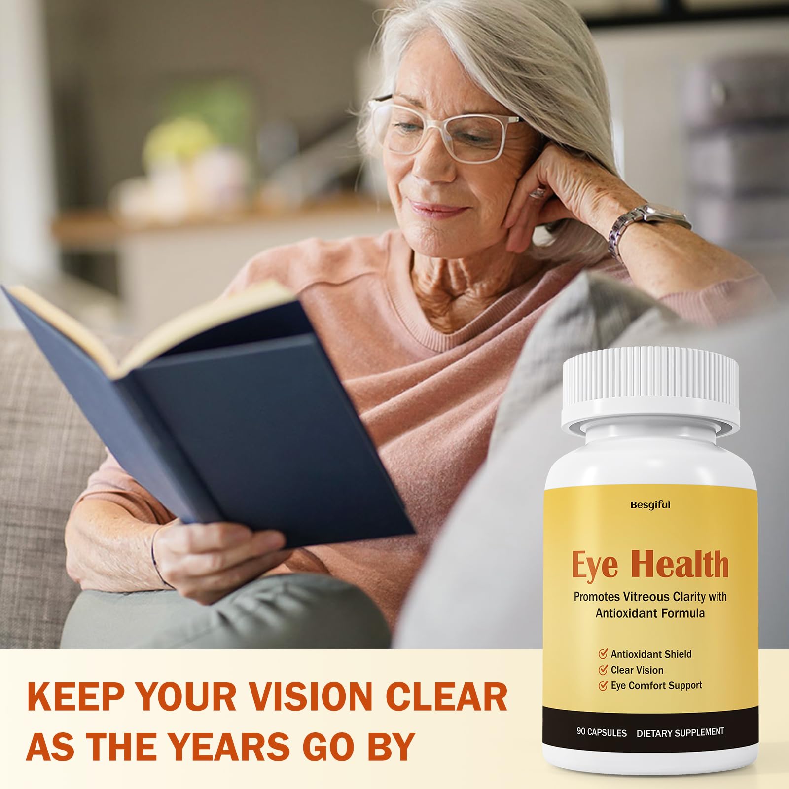 Besgiful Eye Supplement for Vitreous Health, Promotes Clear Vision, Improves Eye Strain & Dryness, Reduces Squiggly Lines, Eye Degeneration, Clear Eye Support, 90 Vegan Capsules Besgiful Au supplements