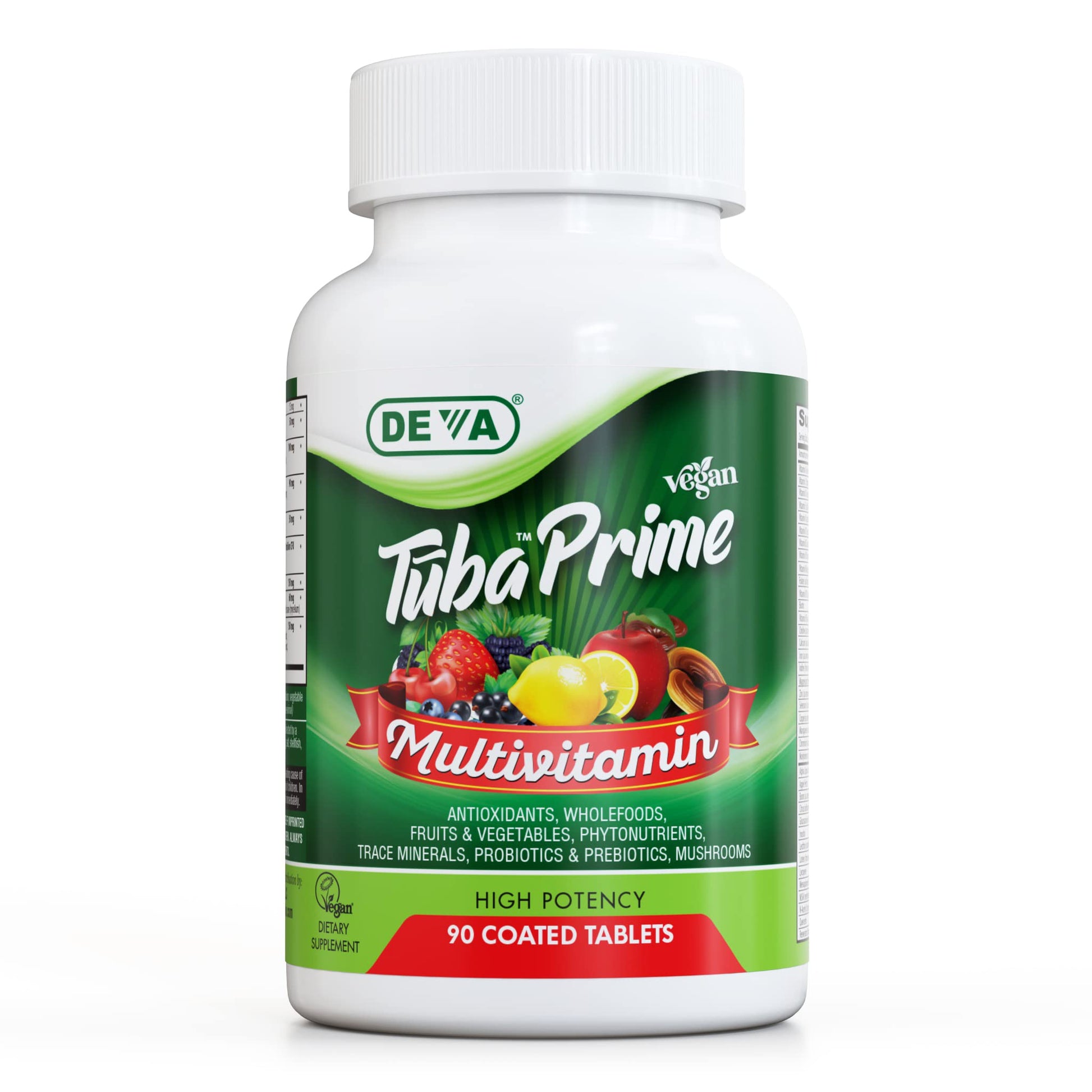 DEVA Tuba Prime Vegan Multivitamin - High-Potency Vitamin and Mineral Dietary Supplement - Antioxidants, Fruit and Vegetable Blend, Super Mushrooms, Probiotics, Prebiotics, Seeds, Herbs - 90 Tablets DEVA Au supplements