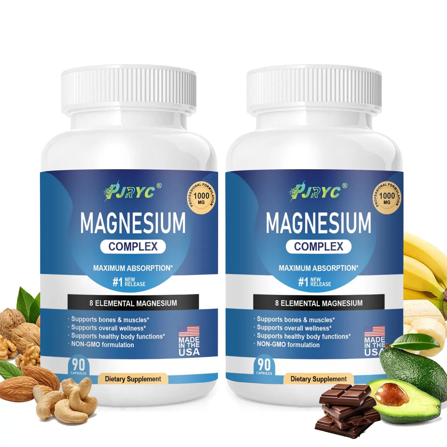 Magnesium Complex Supplement - 1000mg with 8 Magnesium Forms: Glycinate, Citrate, Malate, Taurate & Orotate - Supports Muscle Function, Bone Strength & Relaxation - Vegan, Non-GMO - 180 Capsules PJRYC Au supplements