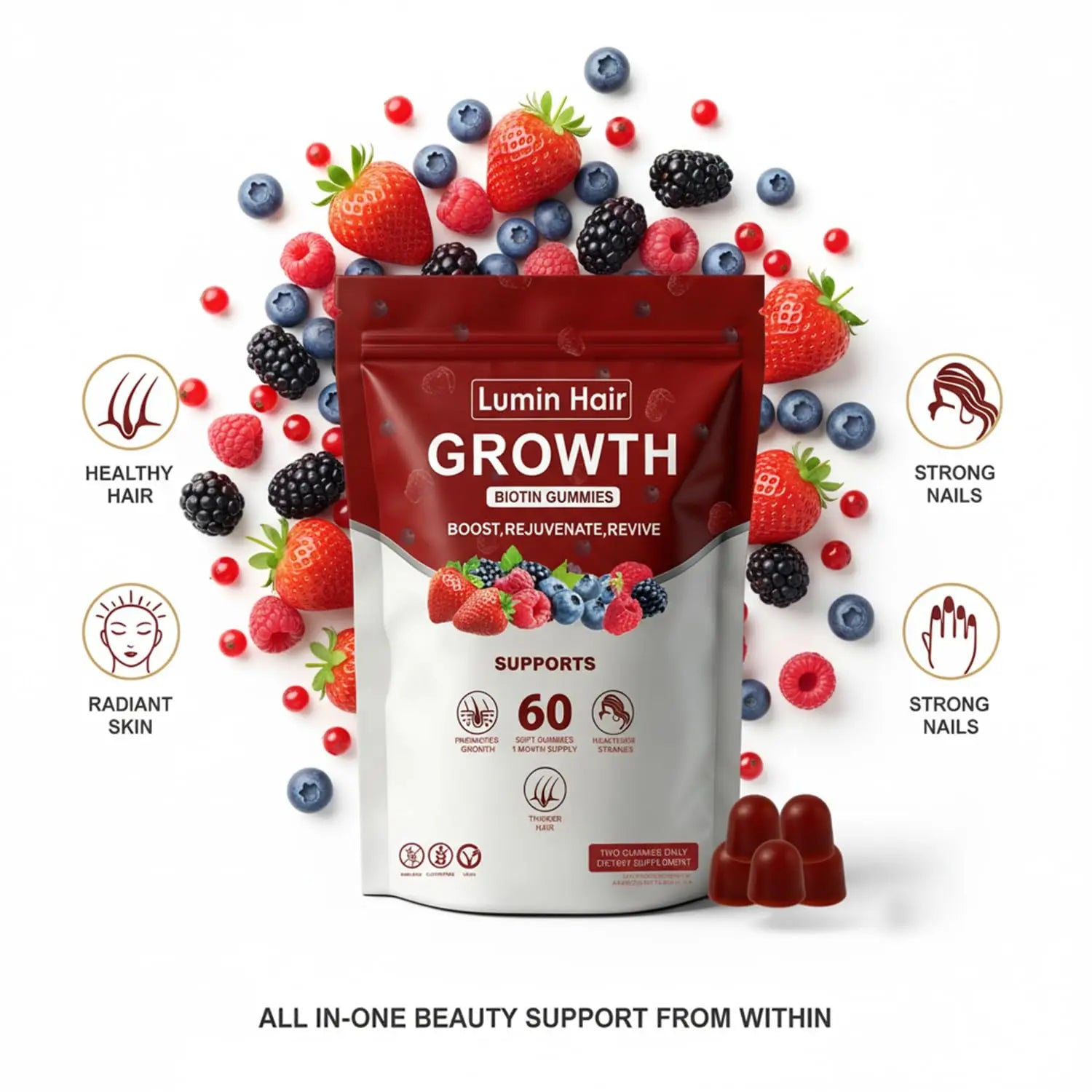 Lumin Hair Growth Gummies for Black Women, 60 Vegan Gummies, Daily Hair Nourishment with Biotin, Collagen & Botanical Extracts, Supports Healthy Hair Growth & Strength Lumin Hair Au supplements