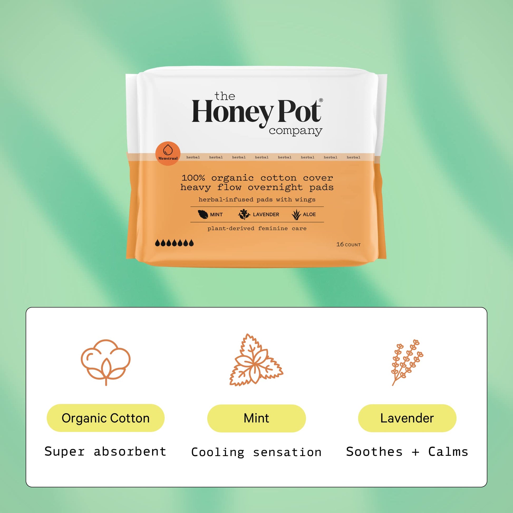 The Honey Pot Company - Herbal Overnight Heavy Flow Pads w/Wings - Organic Pads for Women The Honey Pot Company Au supplements