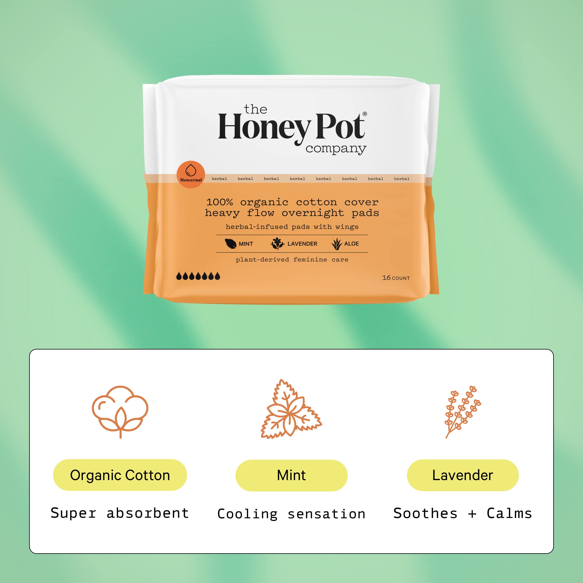 The Honey Pot Company - Herbal Overnight Heavy Flow Pads w/Wings - Organic Pads for Women The Honey Pot Company Au supplements