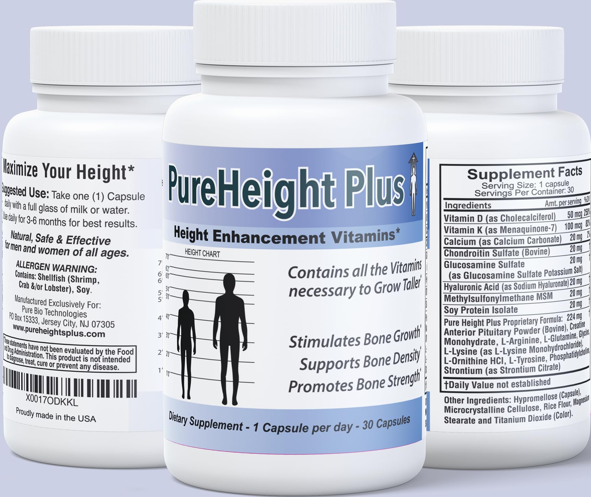 Height Growth Vitamins Grow Taller - Increase Bone Strength Bone Density Bone Growth PURE BIOTECHNOLOGIES Au supplements