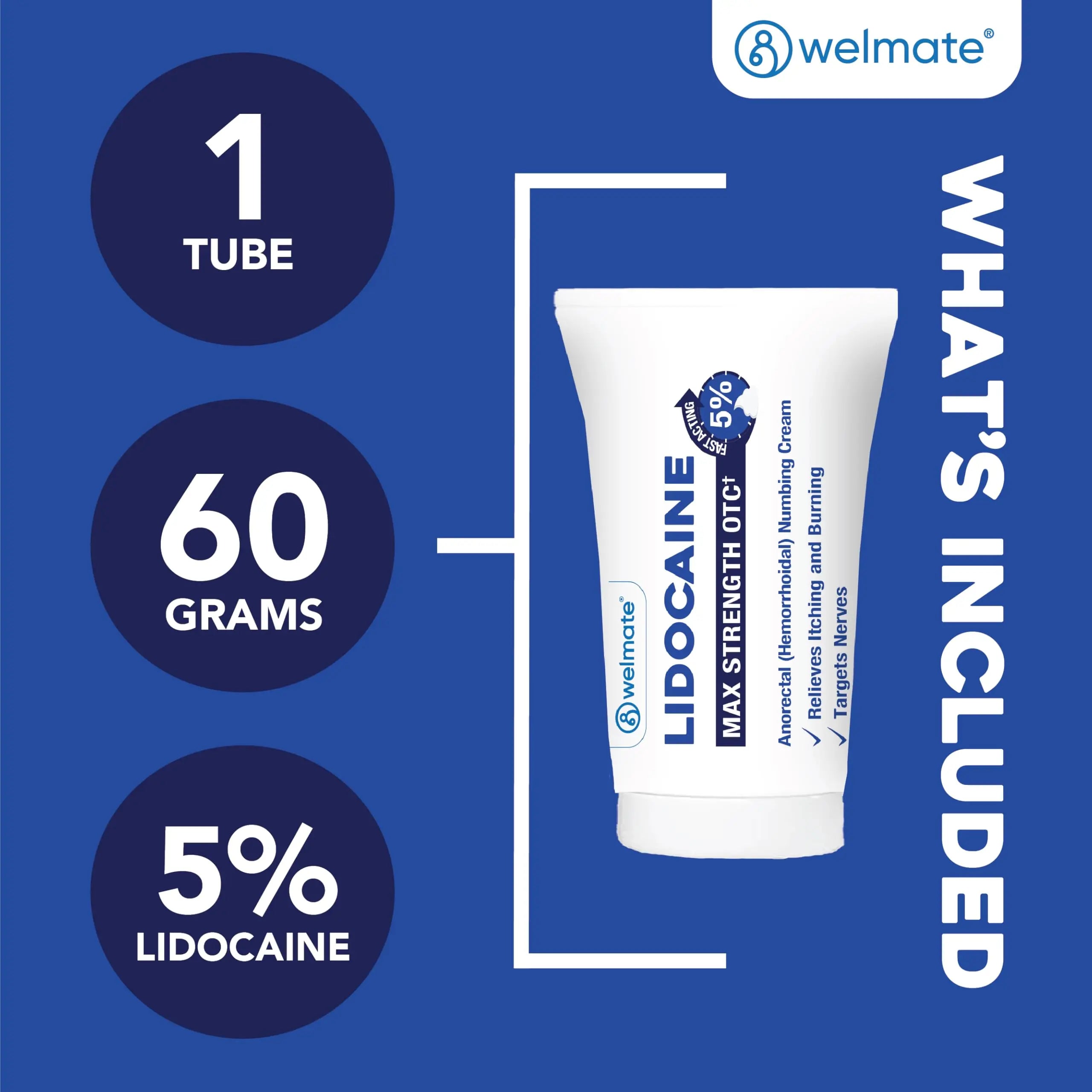 WELMATE 5% Lidocaine Cream for Hemorrhoids – Fast-Acting Lidocaine Numbing Cream & Topical Analgesic Cream for Anorectal Itch Relief, Unscented, Child Resistant Packaging 2 oz (60g) WELMATE Au supplements