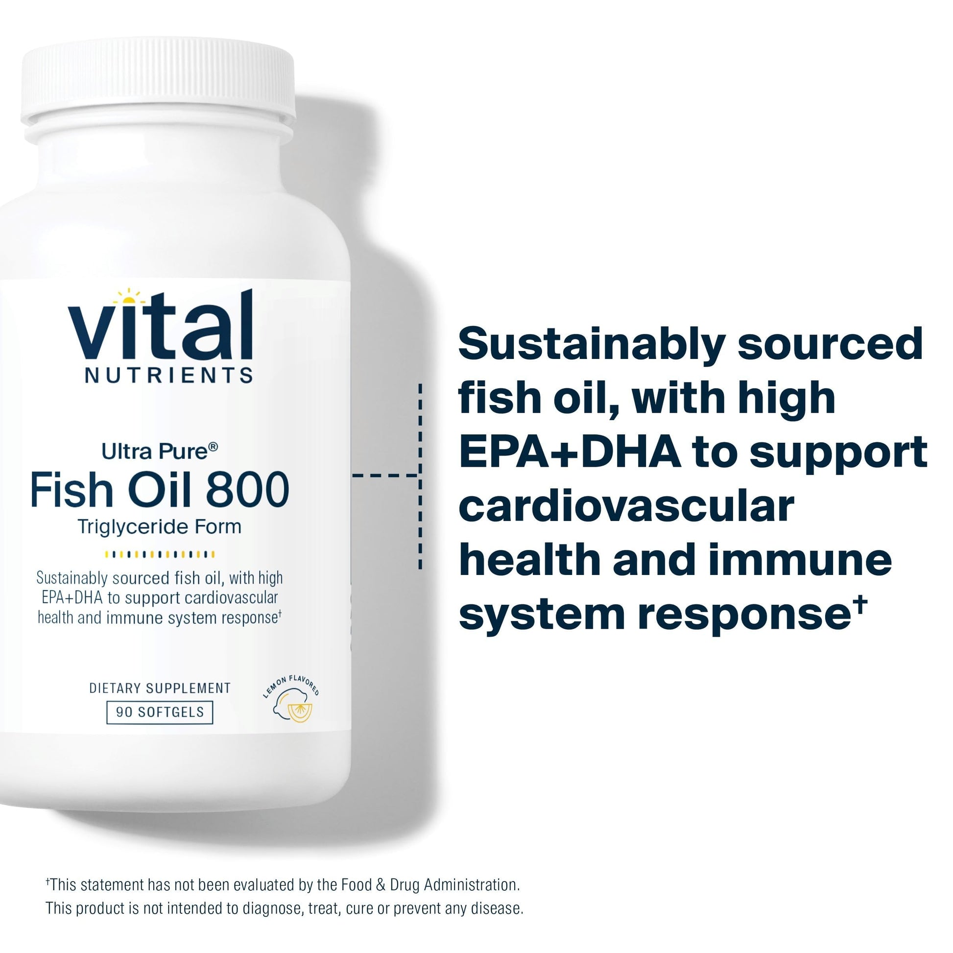 Vital Nutrients Ultra Pure® Fish Oil 800 Triglyceride Form - Heart, Brain, & Immune Health* - Sustainably Sourced High EPA & DHA Omega-3 Fatty Acid - Lemon Flavor - Gluten, Dairy, Soy Free - 90 Count Vital Nutrients Au supplements