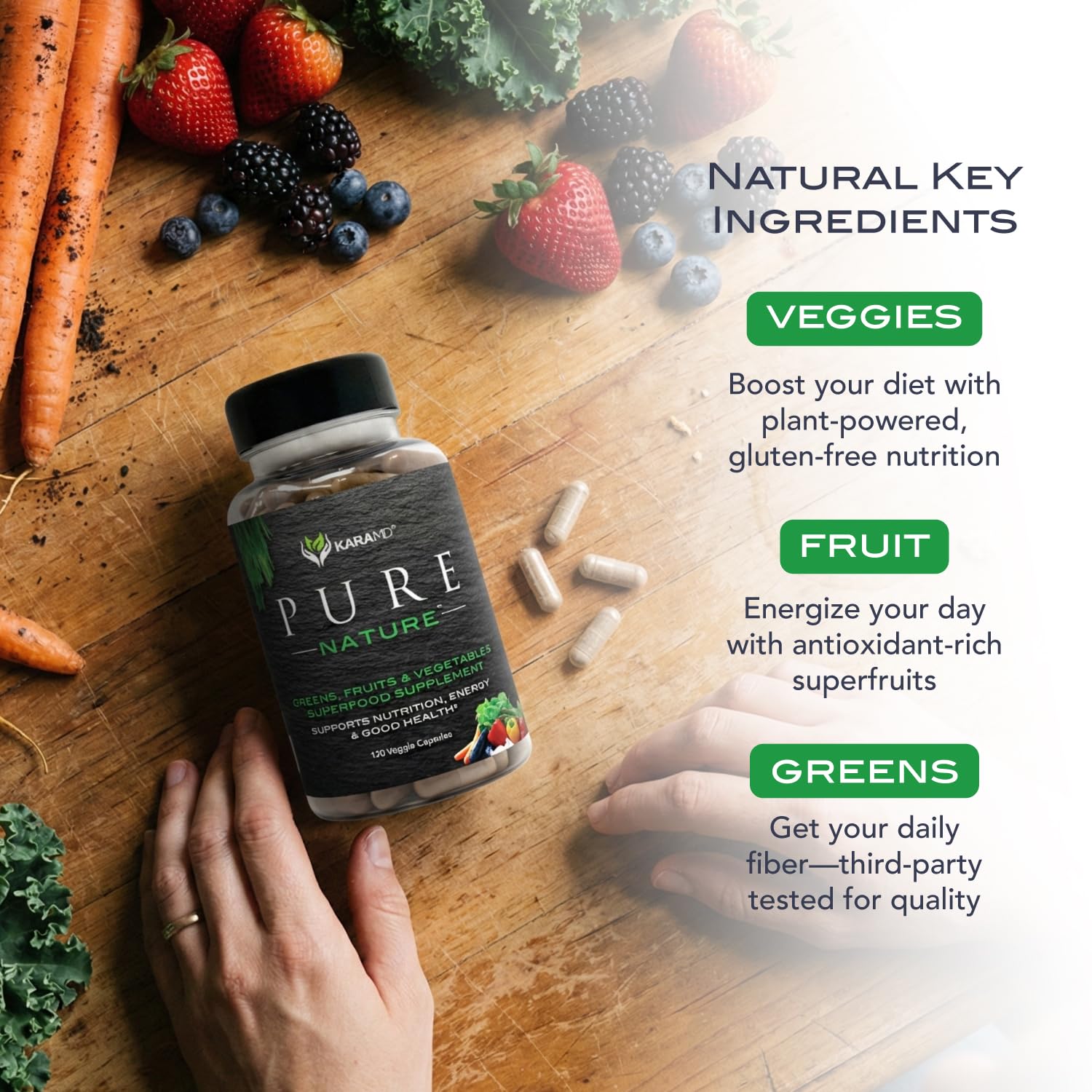 KaraMD Pure Nature | Greens, Fruit and Veggies Supplement | Vitamins, Fiber & Antioxidants | 20 Fruits and Vegetables Supplements for Energy & Digestion | Gluten Free & Vegan Friendly (30 Servings) KaraMD Au supplements