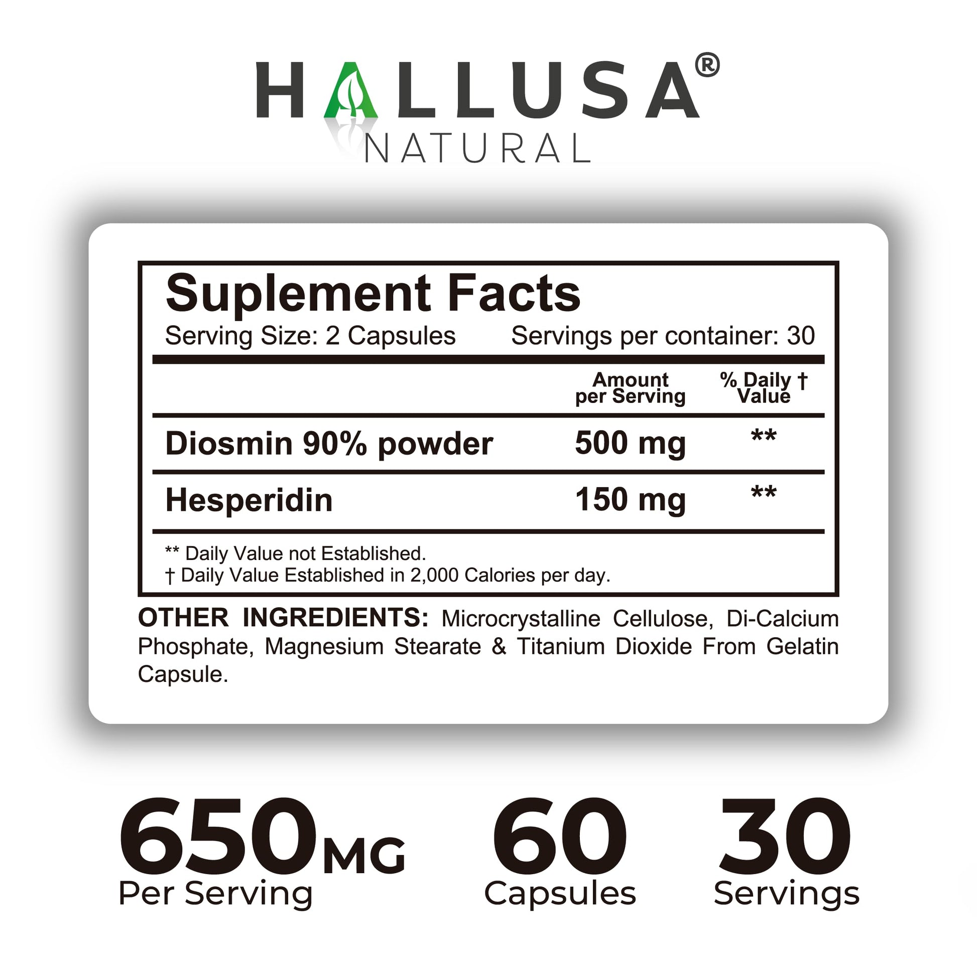 Hallusa Natural Hallosmine Ultra Diosmin 500mg & Hesperidin 150mg – Heavy Legs, Swelling & Vein - Blood Circulation Supplements, 60 Caps Hallusa Natural Au supplements