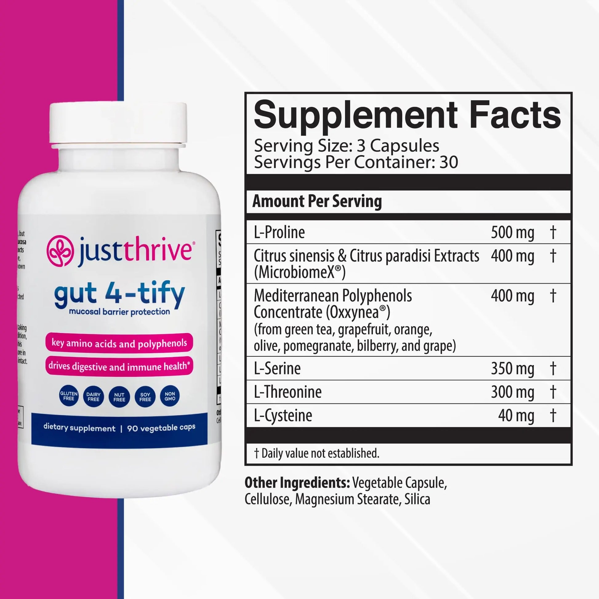 Just Thrive Gut 4-tify - Gut Health Supplements for Women and Men - Anti Bloat, 90 Vegetable Capsules Just Thrive Au supplements