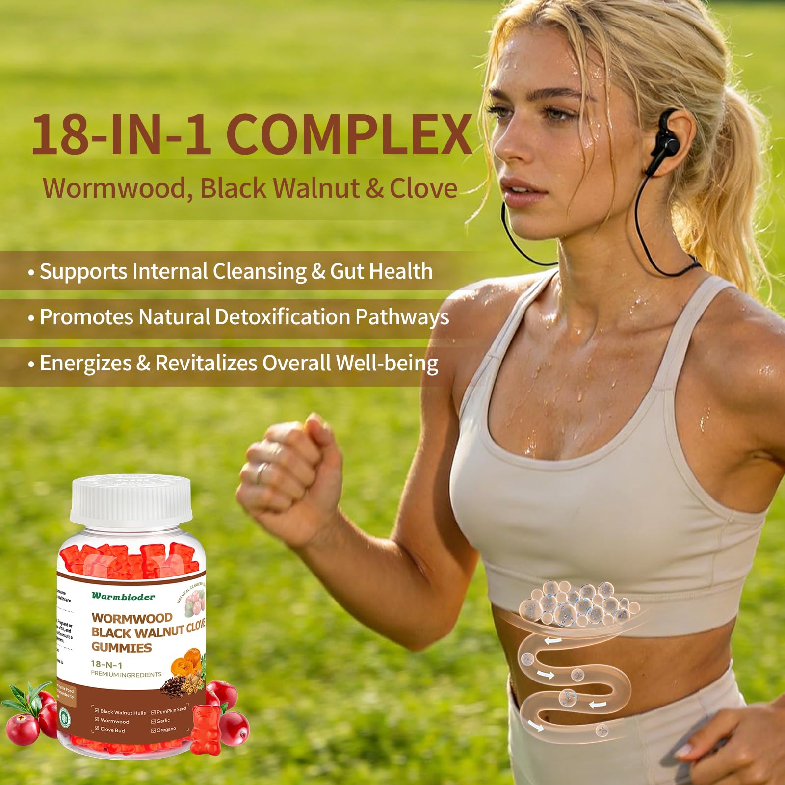 18-in-1 Wormwood Black Walnut Clove Gummies for Adults,Liver Support,with Pumpkin Seed Oil,Rapid Gut Cleanse & Digestive Health with Clove,Garlic,Turmeric,Oregano,Cranberry Extract Warmbioder Au supplements