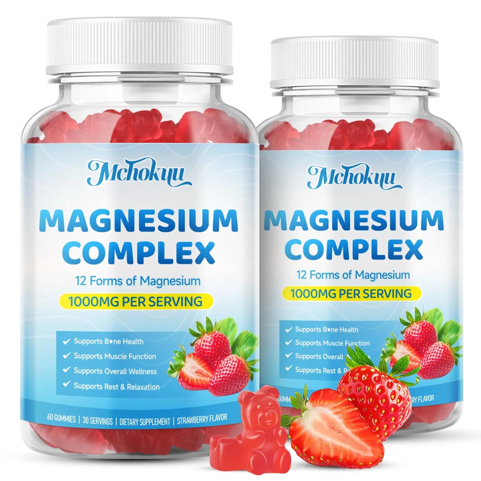 Magnesium Complex Gummies 1000mg | 12-in-1 Magnesium Complex Supplement with Glycinate, Citrate, Malate & Taurate Supports Muscle Function, Bone Health, Rest & Relaxation – Strawberry Flavor, 60 Count Mchokuu Au supplements