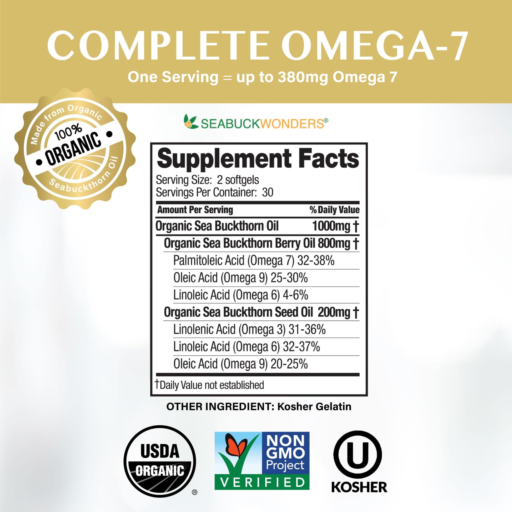 SeabuckWonders Sea Buckthorn Oil Blend, Omega-7 Complete, Max Potency, 120 Count SEABUCKWONDERS Au supplements