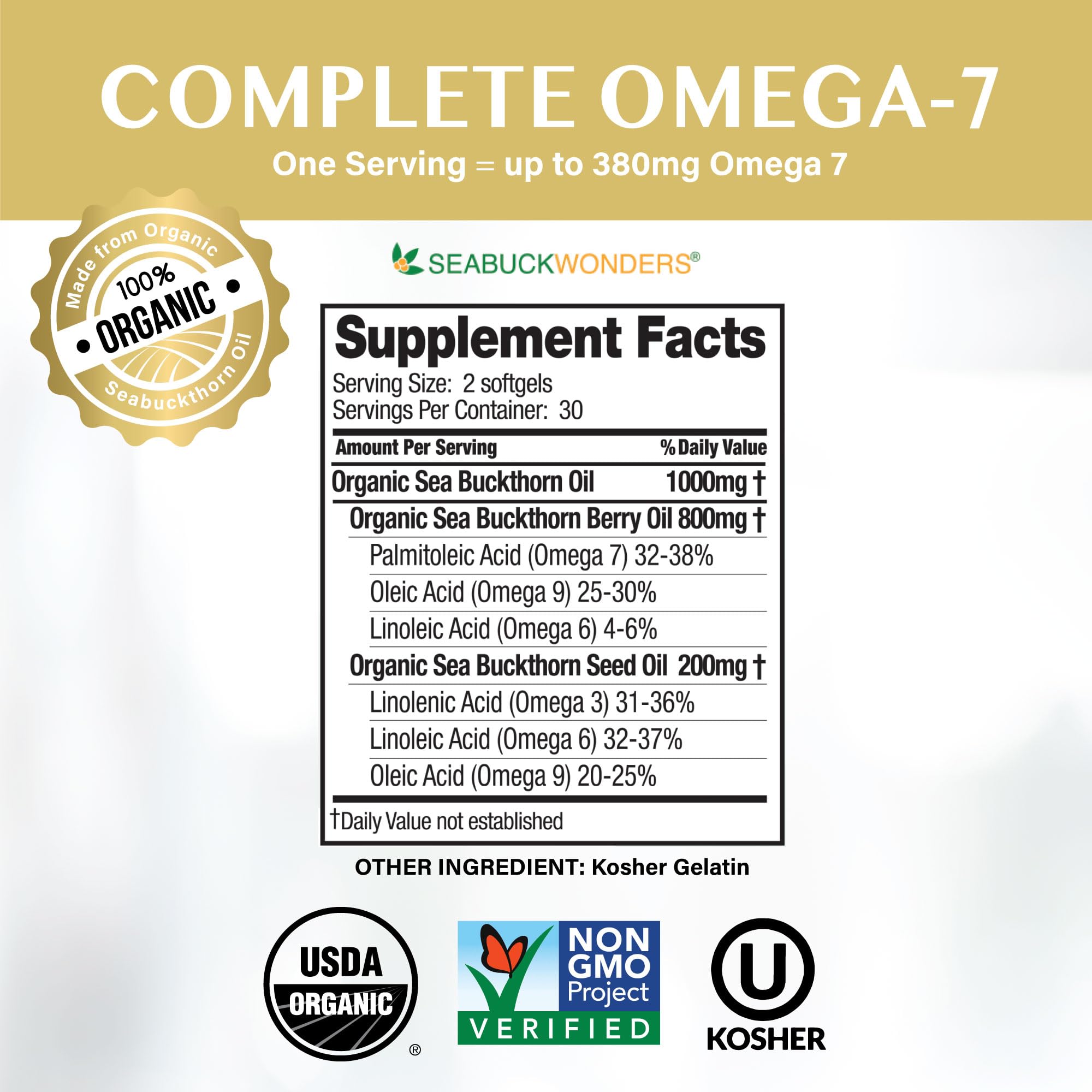 SeabuckWonders Sea Buckthorn Oil Blend, Omega-7 Complete, Max Potency, 120 Count SEABUCKWONDERS Au supplements