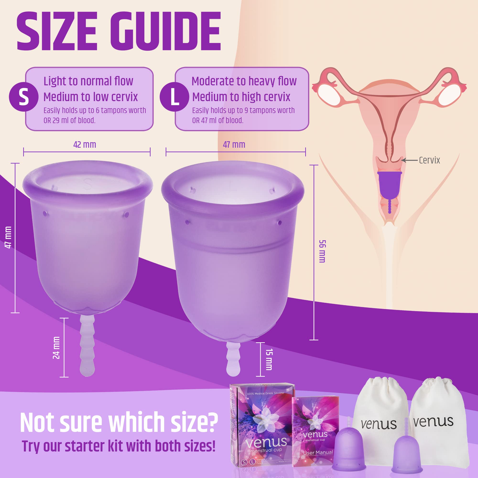 Venus Large Menstrual Cup – High Capacity for Heavy Flow -Made in USA - 100% Medical Grade Silicone VENUS Au supplements