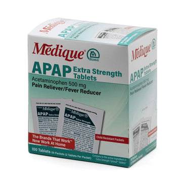 Medique @ Home 70433 Extra Strength APAP Tablets, Non-Aspirin, 50 Packets (2 Tablets per Packet) Total-100 Count Medique Au supplements