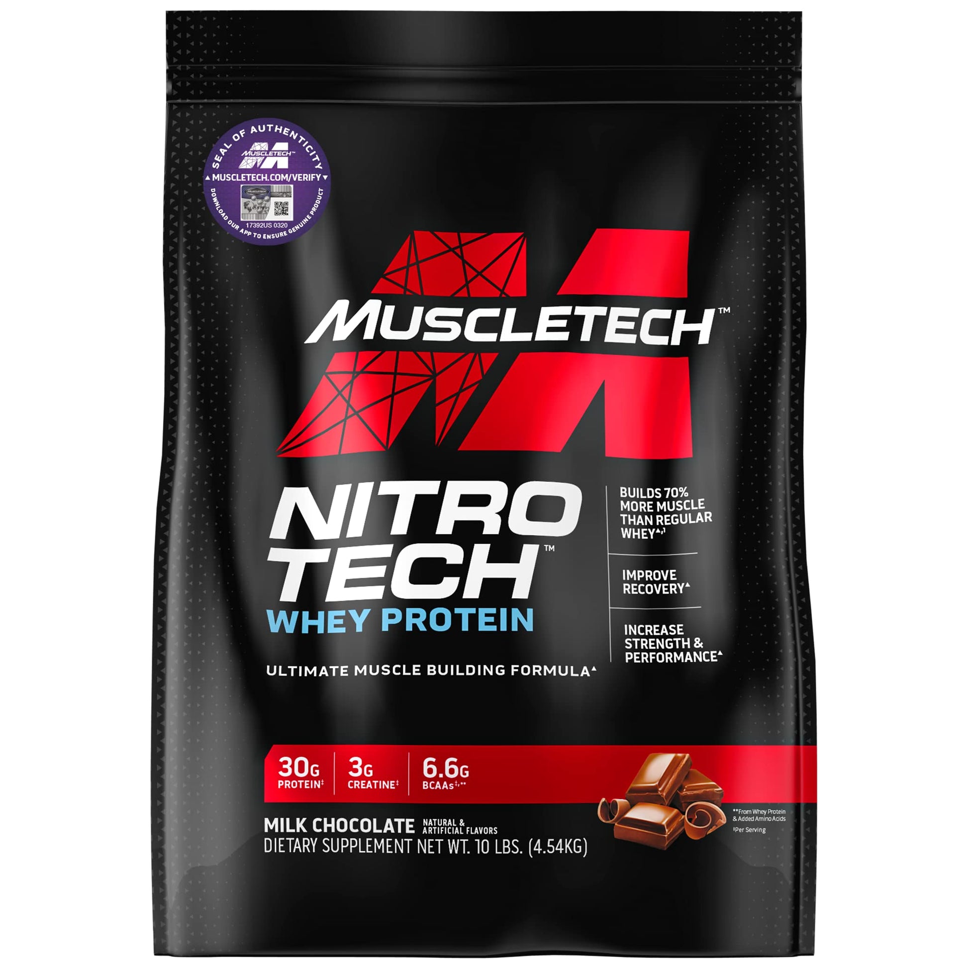 Muscletech Whey Protein Powder (Milk Chocolate, 10 Pound) - Nitro-Tech Muscle Building MuscleTech Au supplements