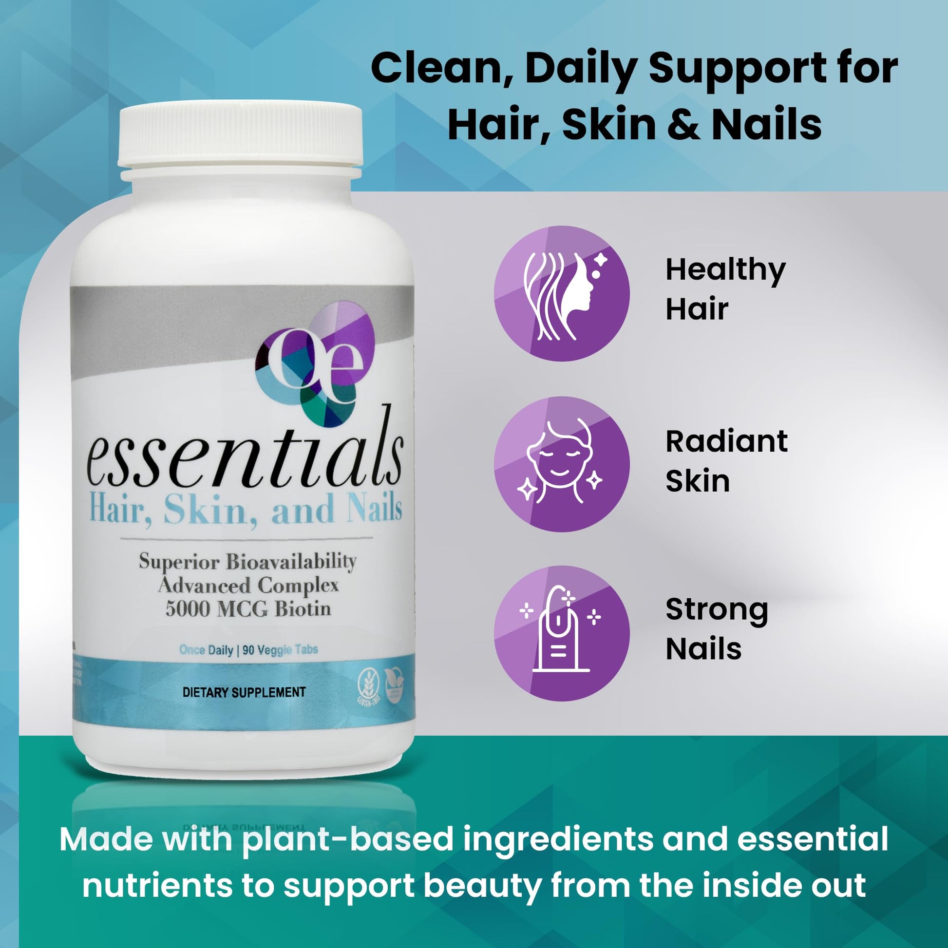Organic Excellence Hair, Skin and Nails Vitamins for Women & Men – Biotin Supplement 5000 mcg– Hyaluronic Acid - Supports Healthy Hair Growth, Radiant Skin & Strong Nails, 1 Month Supply (30 Tablets) Organic Excellence Au supplements
