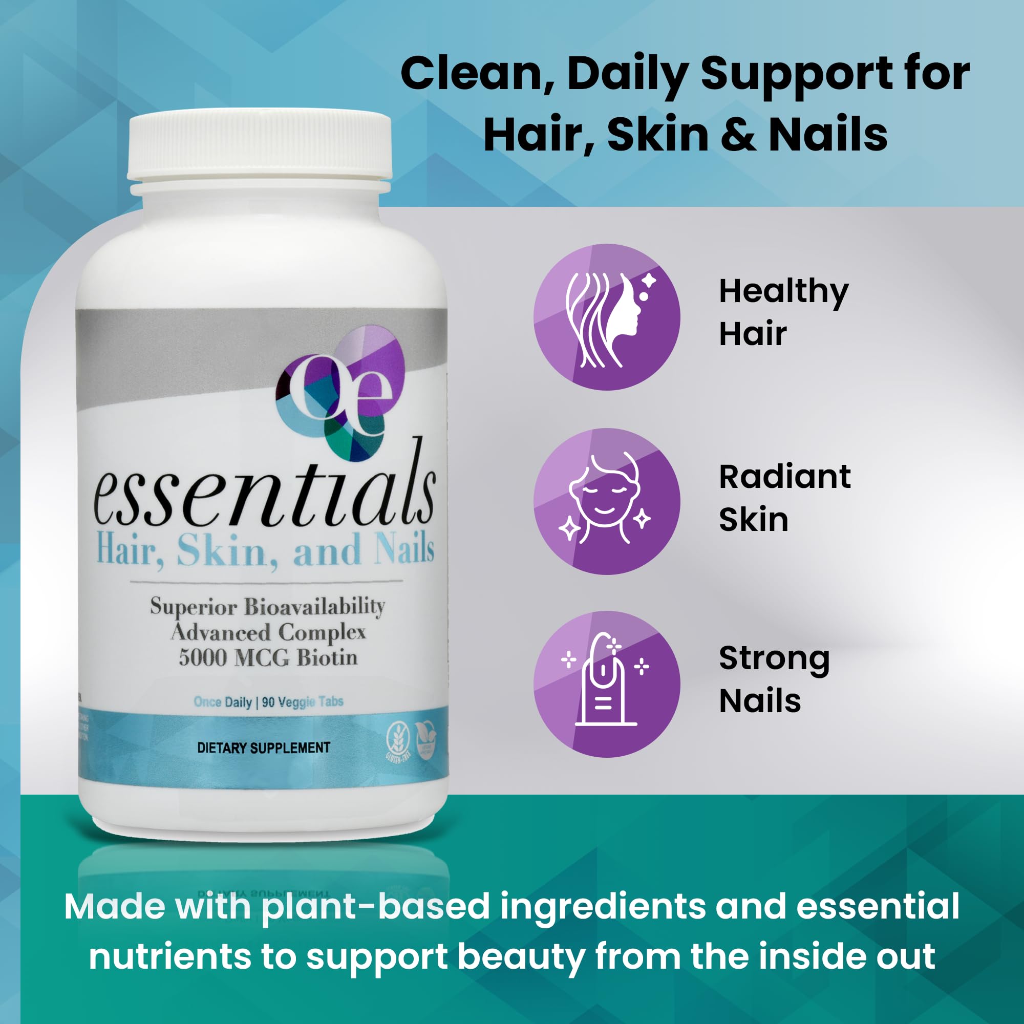 Organic Excellence Hair, Skin and Nails Vitamins for Women & Men – Biotin Supplement 5000 mcg– Hyaluronic Acid - Supports Healthy Hair Growth, Radiant Skin & Strong Nails, 1 Month Supply (30 Tablets) Organic Excellence Au supplements