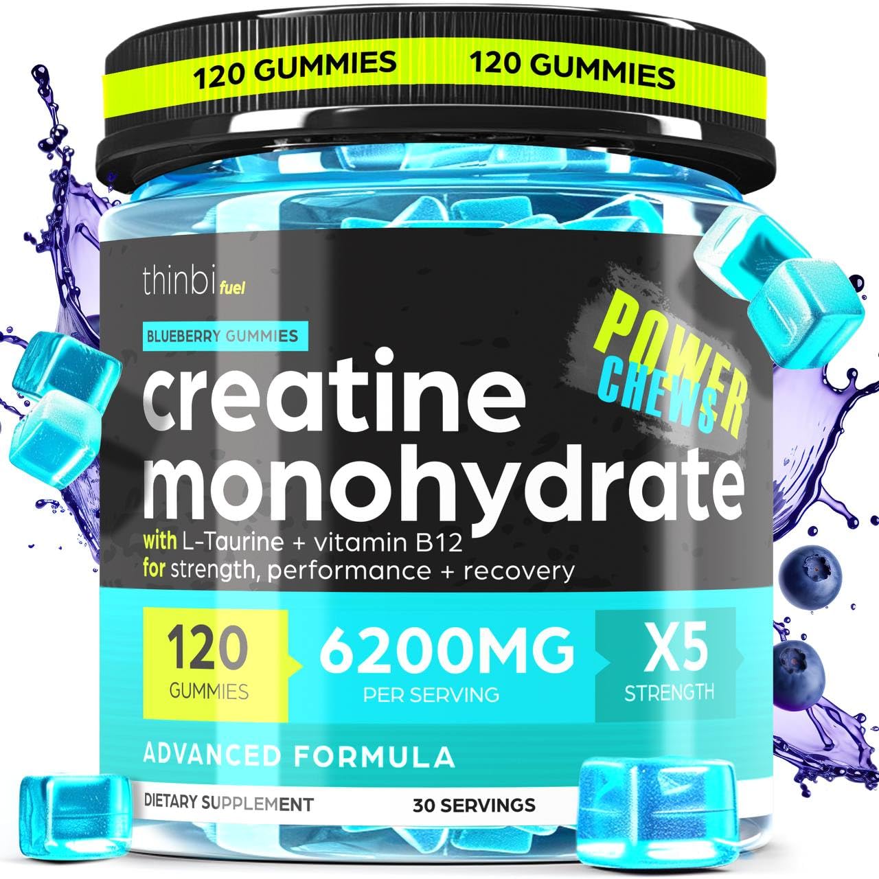 Creatine Monohydrate Gummies Complex 6200mg for Men & Women - 120 Gummies Advanced Formula W/L-Taurine + Vitamin B12 for Muscle Strength, Muscle Builder, Energy Boost, Pre-Workout Supplement - Thinbi Thinbi Au supplements