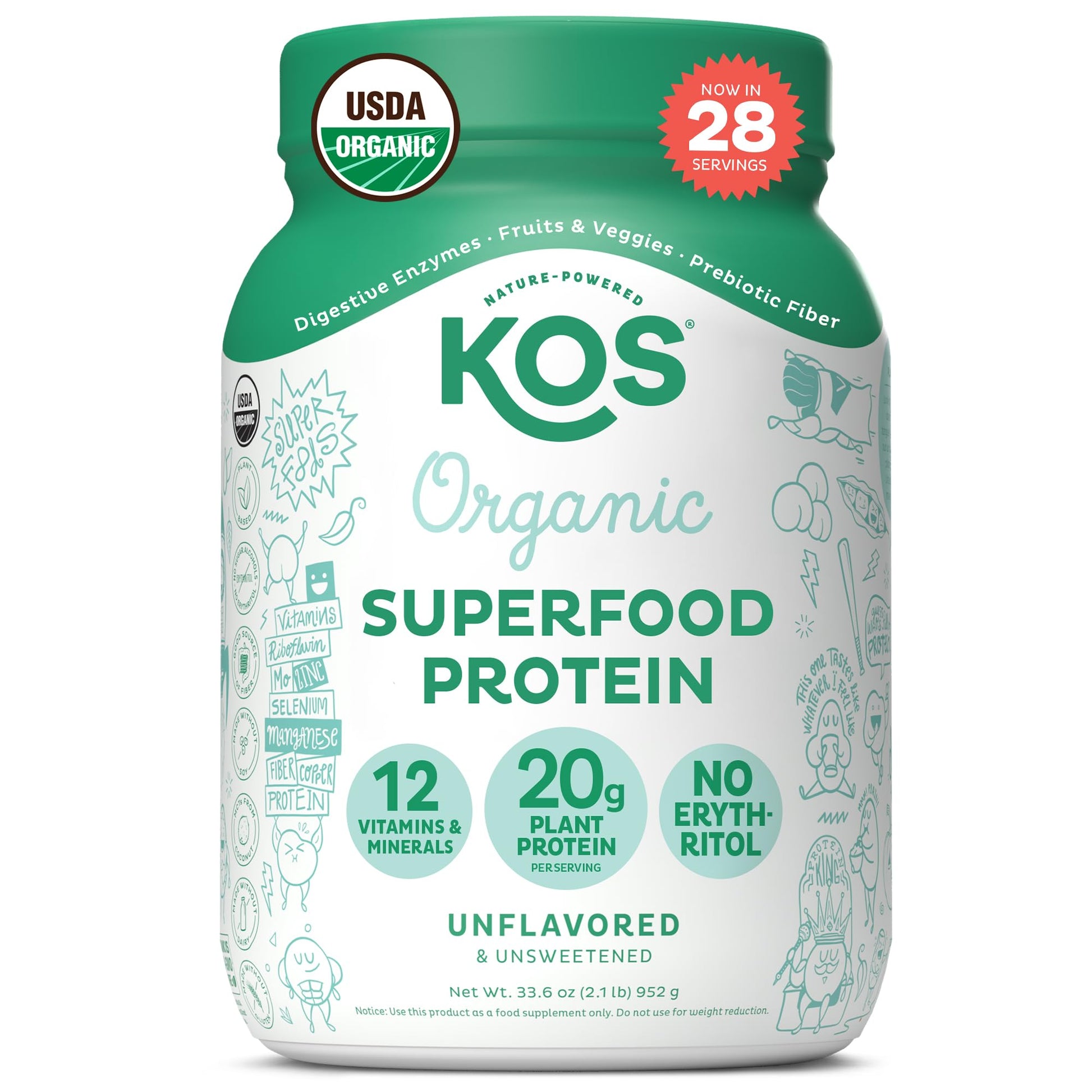 KOS Vegan Protein Powder, Unflavored & Unsweetened - Low Carb Pea Protein Blend KOS Au supplements