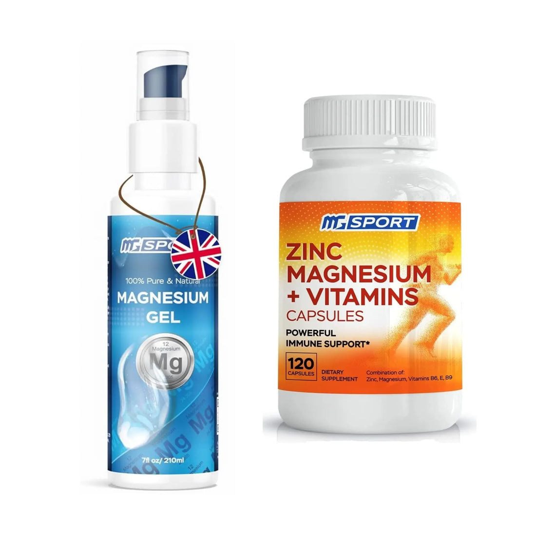 High Absorption Zinc and Magnesium Bundle for Muscle Recovery - Zinc Supplement and Transdermal Magnesium Gel for Leg Cramps MgSport uk supplements