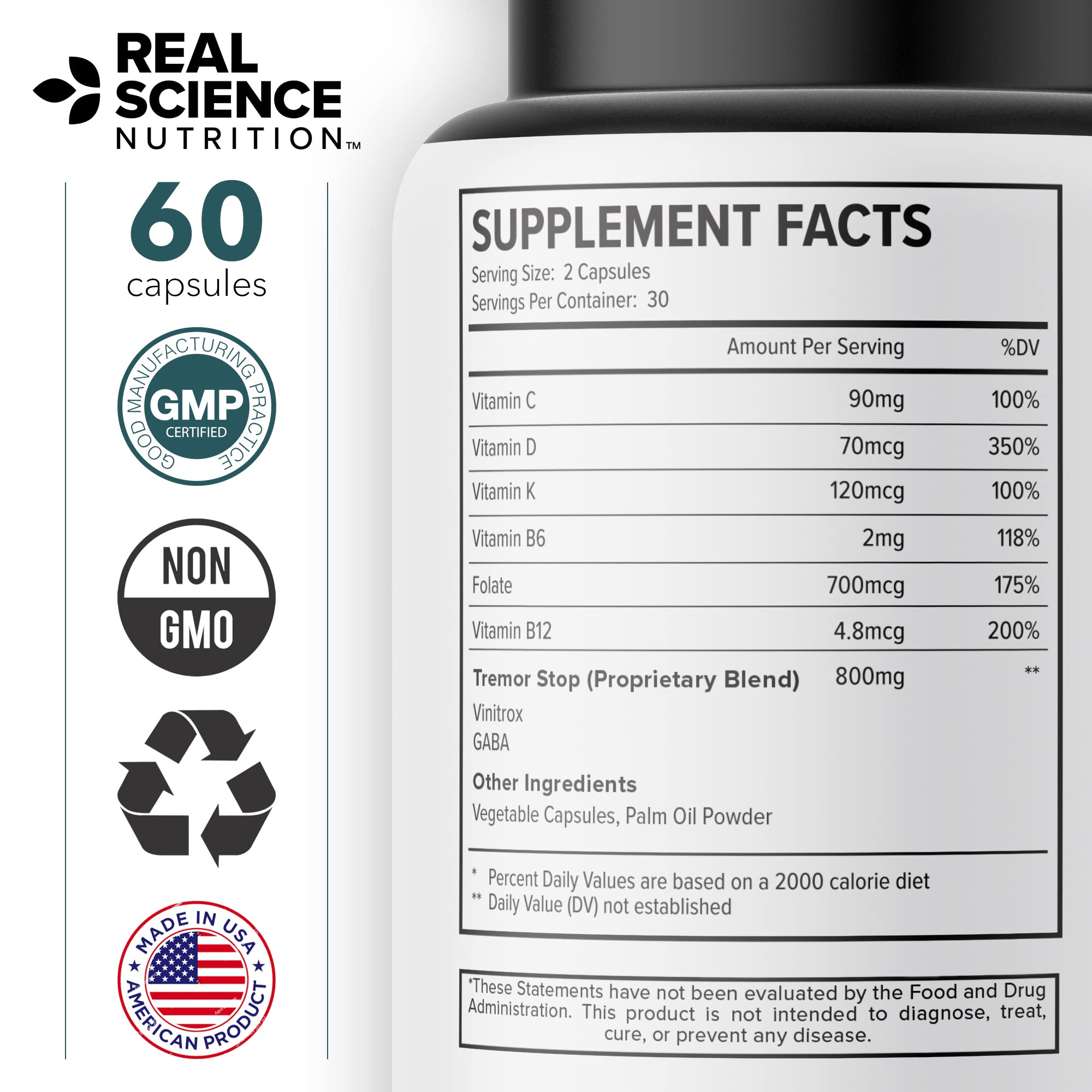 Real Science Tardivex All Natural Nerve Support Supplement for Neurological Balance - Includes Vinitrox, GABA & Essential Vitamins for Controlled Movement & Coordination - Made in USA, 60 Caps Real Science Nutrition Au supplements