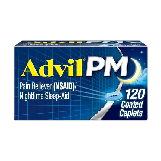 Advil PM Pain Reliever And Nighttime Sleep Aid, Pain Medicine With Ibuprofen For Pain Relief And Diphenhydramine Citrate For A Sleep Aid - 120 Coated Caplets AdvilAu supplements