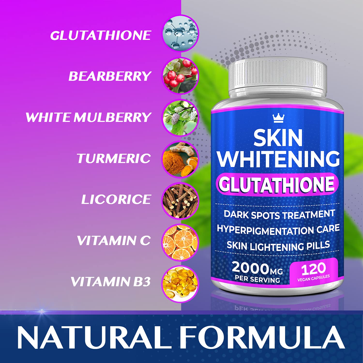 Glutathione Whitening Pills - 120 Capsules 2000mg Glutathione - Effective Skin Lightening NORTHERN CROWN COSMETICS Au supplements
