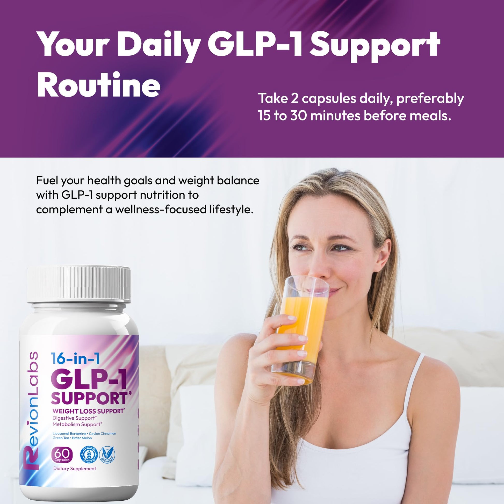 Revion LABS GLP-1 Support Weight Loss Supplement - Natural Appetite Suppressant for Women Men - Berberine Support Activate Hunger Control Curb Cravings Boost Metabolism Fat Burn & Gut Health Revion LABS Au supplements