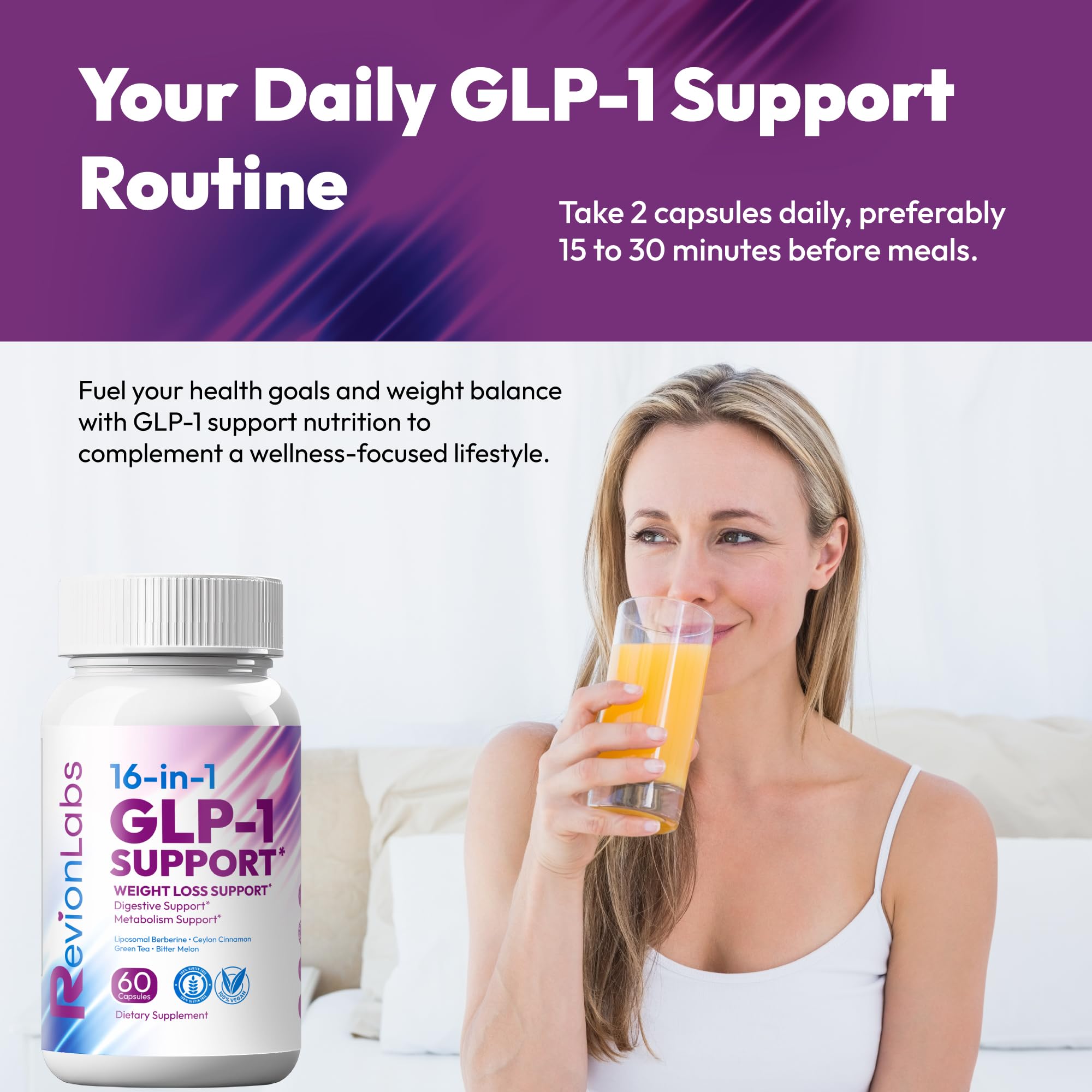 Revion LABS GLP-1 Support Weight Loss Supplement - Natural Appetite Suppressant for Women Men - Berberine Support Activate Hunger Control Curb Cravings Boost Metabolism Fat Burn & Gut Health Revion LABS Au supplements