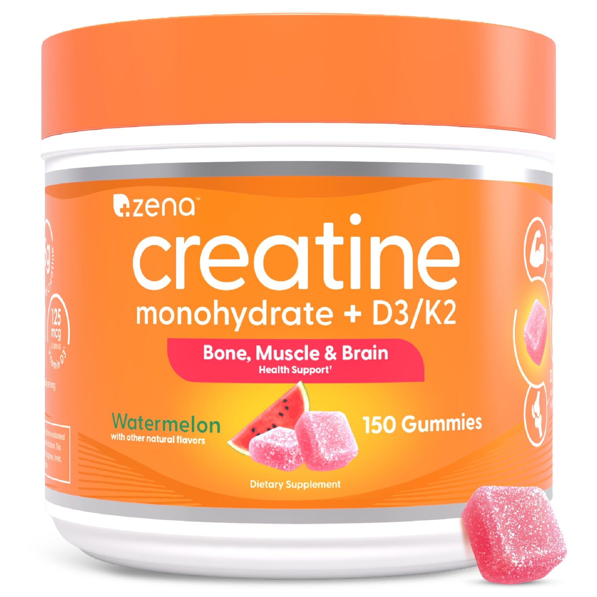 Zena Nutrition Creatine Gummies with D3 & K2, Creatine Monohydrate for Men and Women, Supports Bone, Muscle, & Cognitive Health, Gummy Workout Supplement, Watermelon Flavor, 150ct, 30 Daily Servings Zena Nutrition Au supplements