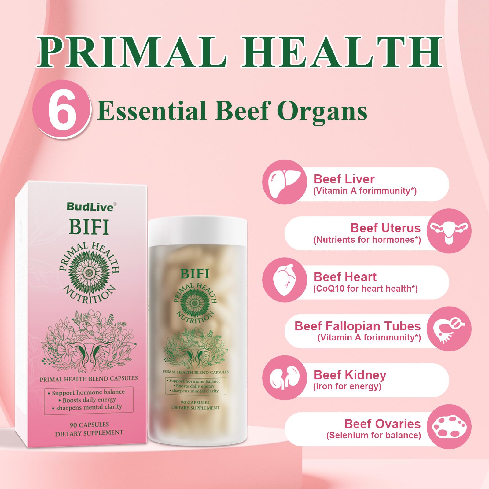BudLive Beef Organ Supplement for Women – 100% Grass-Fed & Pasture Raised [Ovary, Liver, Spleen, Kidney & Heart] Primal Nutrition for Hormone Support, Energy & Wellness, 90 Capsules BudLive Au supplements