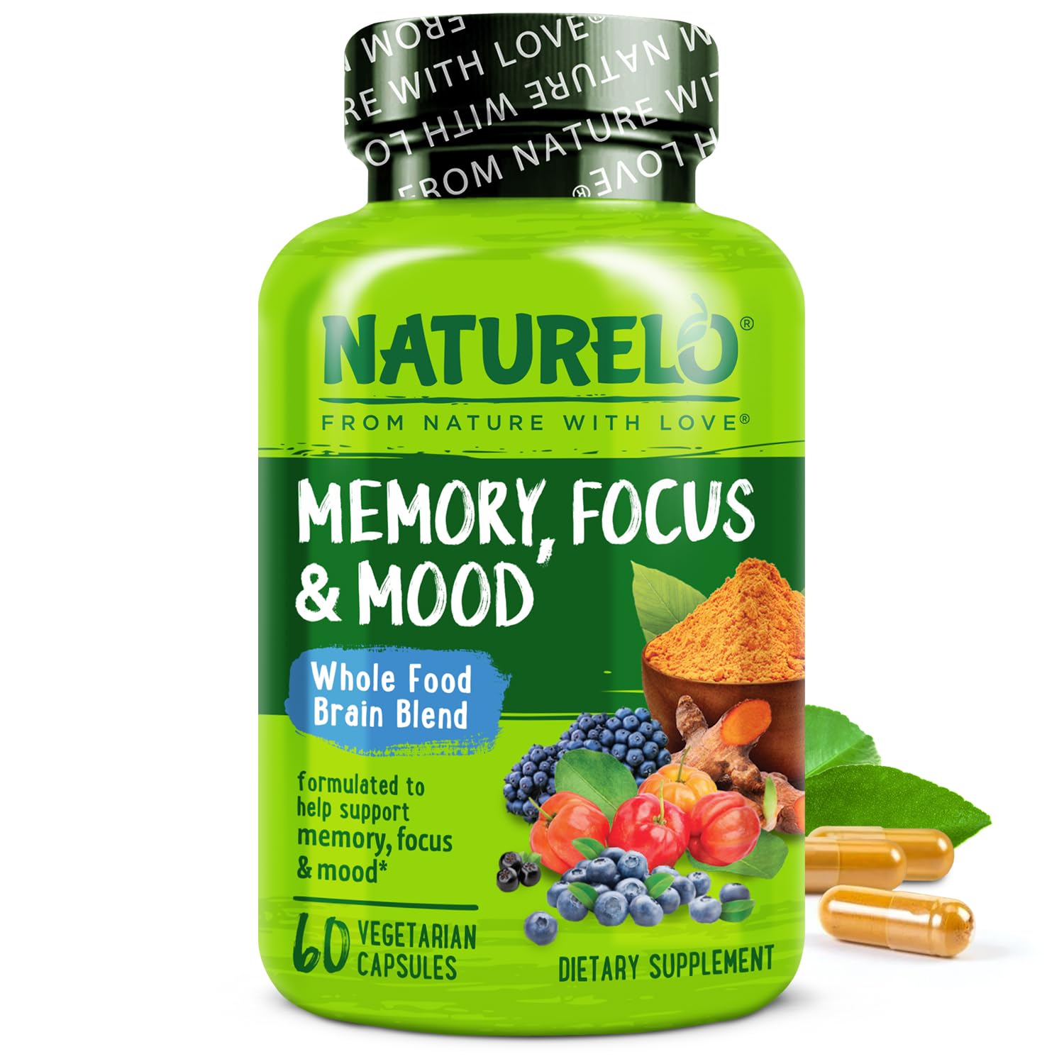 NATURELO Whole Food Brain Supplement - Brain Health Supplements for Memory & Focus Support - Enhance Brain Health Blend Supplement for Adults - 60 Vegetarian Capsules NATURELO Au supplements