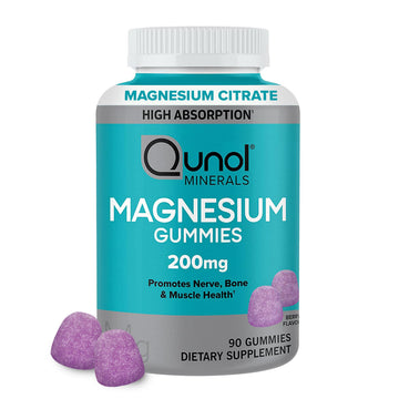 Qunol Magnesium Gummies for Adults, 200mg Elemental Magnesium (from 1,750mg Magnesium Citrate), High Absorption Magnesium Supplement, Supports Nerve, Bone and Muscle Health, Vegetarian, 90 Count Qunol Au supplements