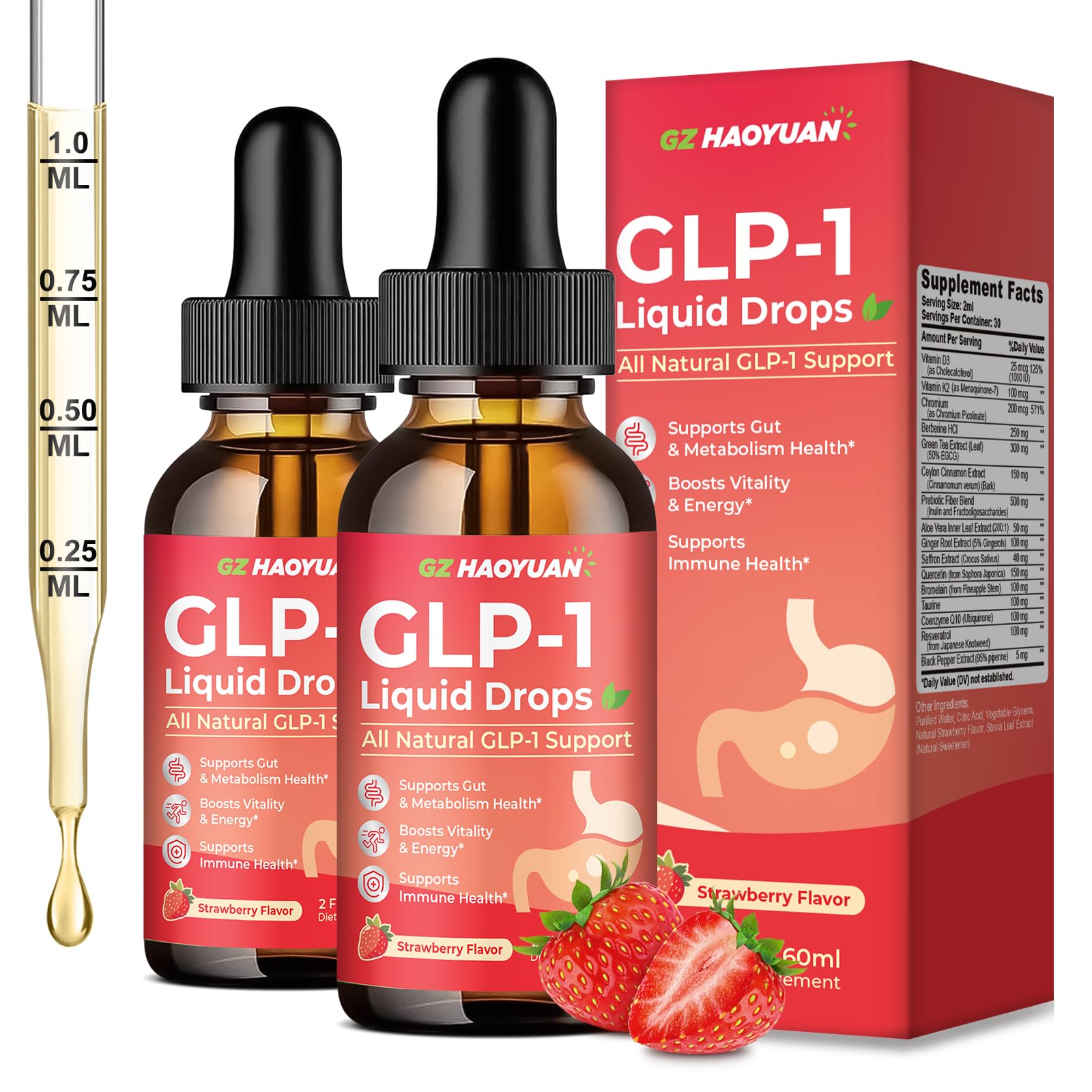 2 Pack GLP-1 Supplement, 16-in-1 GLP-1 Liquid Drops with Berberine, Ceylon Cinnamon, Green Tea, Chromium & Resveratrol, Naturally GLP 1 Support for Metabolism, Gut Digestion, Stawberry Flavor, 4 Fl Oz GZ HAOYUAN Au supplements