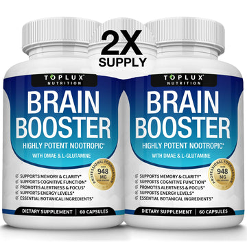 Toplux Brain Supplement Nootropic – Brain Pills Vitamin with DMAE, Bacopa Monnieri, L-Gutamine, for Men Women, 60 Capsules, Nutrition Toplux Au supplements