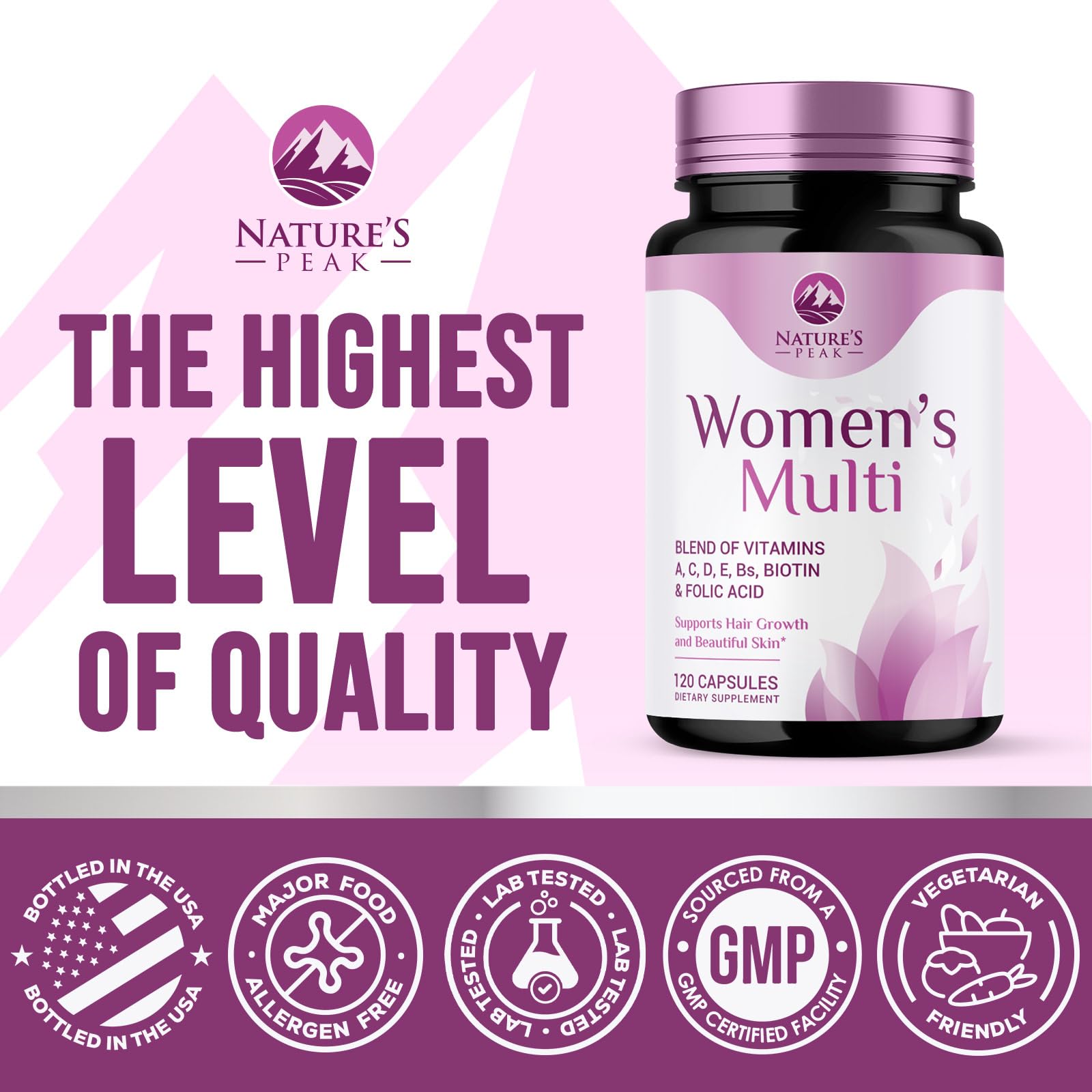 Multivitamin for Women - Complete Daily Womens Multivitamins with Calcium, Folate, Vitamin A, C, D, E & B Vitamins, Zinc and Iron - Multi Vitamins for Bone, Energy & Immune Support - 120 Capsules Nature's Peak Au supplements