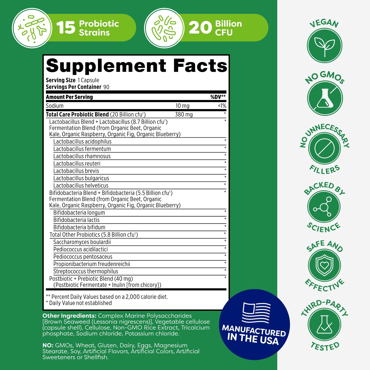 Probulin Total Care Probiotic Supplement, Daily Gut, Digestive, and Immune Health Probiotics Capsules for Men and Women, 20 Billion CFU, Vegan, 90 Count Bottle Probulin Au supplements
