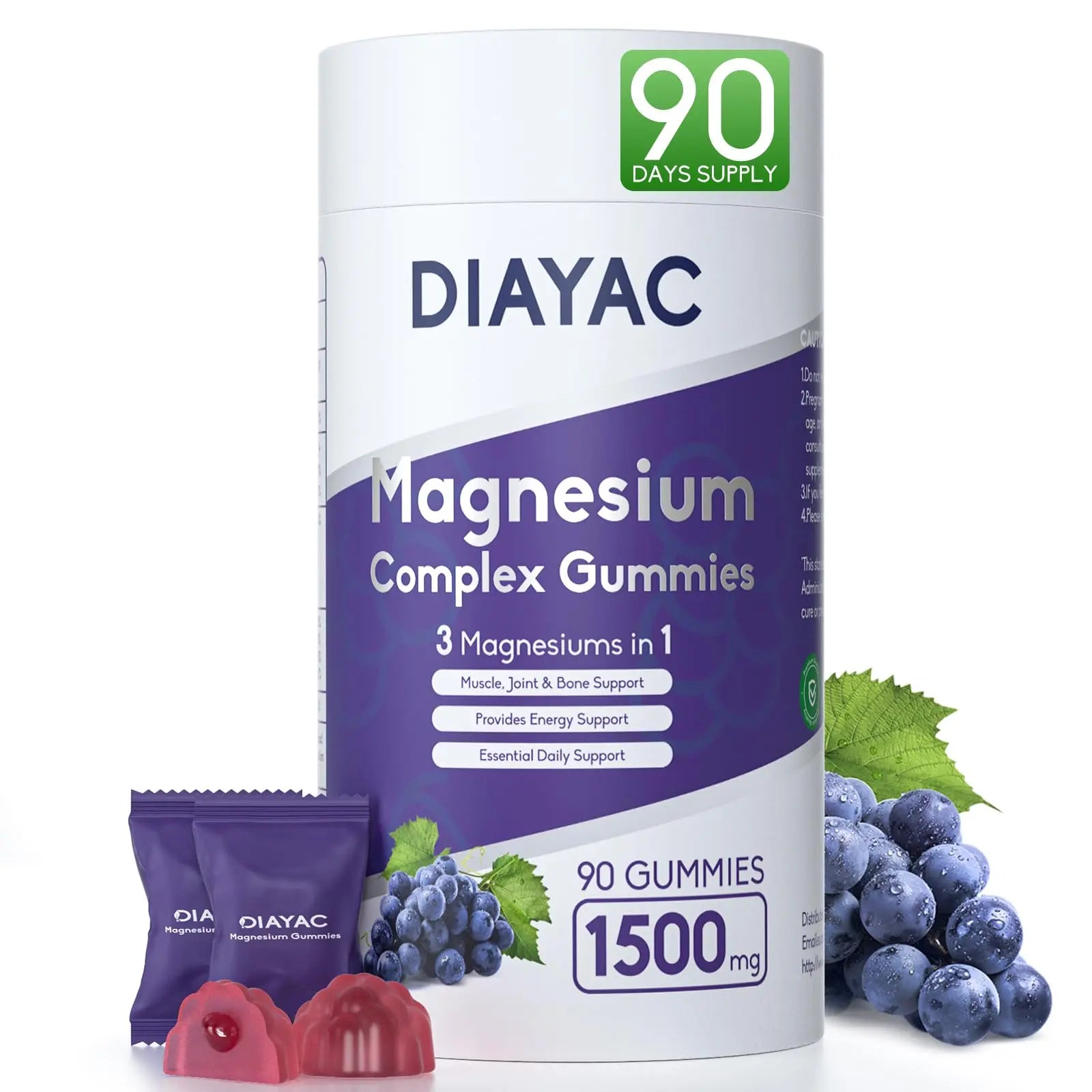 Magnesium Complex Gummies, Individually Packaged Magnesium Supplement, Magnesium Chelate, Bisglycinate, Malate, Citrate, Taurate Chewable for Women & Men,Sleep&Muscle&Nerve Health, Vegan 90 Counts DIAYAC Au supplements