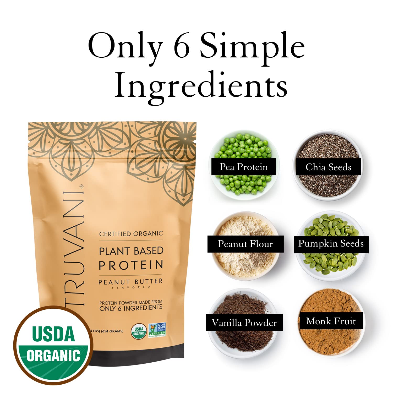 Truvani Organic Vegan Protein Powder Peanut Butter - 20g of Plant Based Protein, Powder Truvani Au supplements