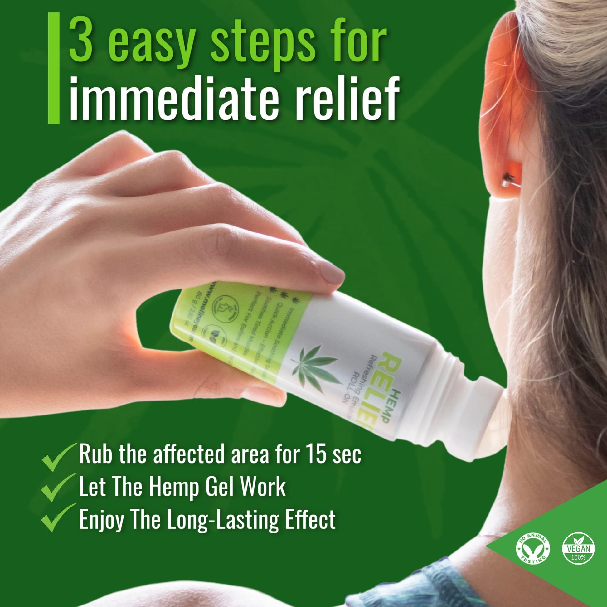 Moline You Natural Powerful Hemp Roll On, for Joint & Muscle Discomfort, Back, Neck, Knee, Shoulders HIPS. Formula with Hemp Oil Extract, Arnica, Menthol (Roll On 3 oz) Moline You Au supplements