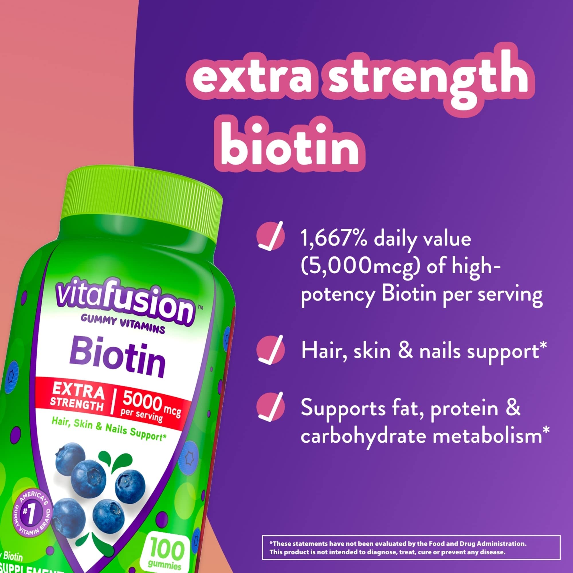 vitafusion Extra Strength Biotin Gummy Vitamins, Berry Flavored, 5,000 mcg Biotin Vitamins Vitafusion Au supplements