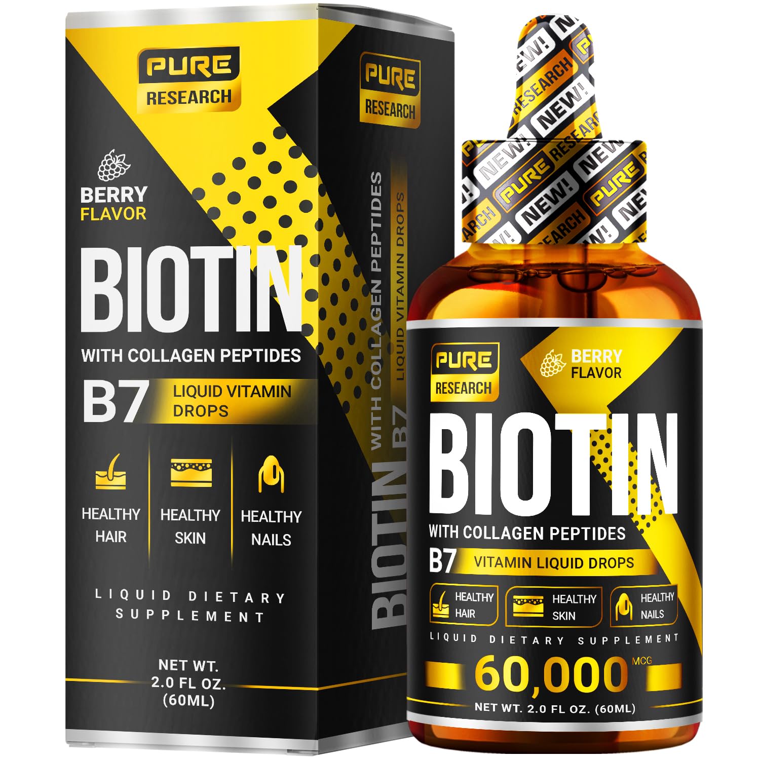 PURE RESEARCH Liquid Biotin & Collagen Hair Growth Drops 60,000mcg – Biotin and Liquid PURE RESEARCH Au supplements
