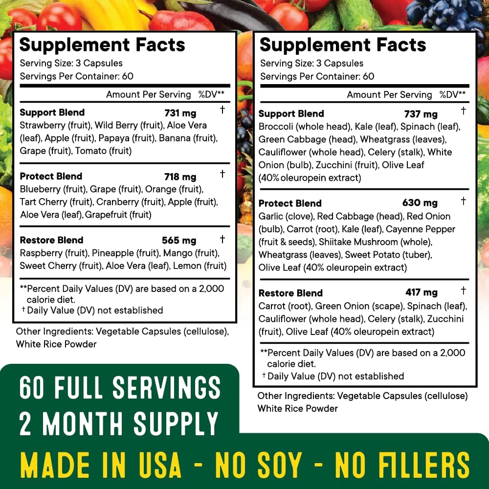 Superfood Fruit and Veggie Supplement - 360 Whole Super Fruit and Vegetable Supplements & Vitamin with Beta-Carotene, Soy Free- 180 Count (Pack of 2) Superfood MD Au supplements