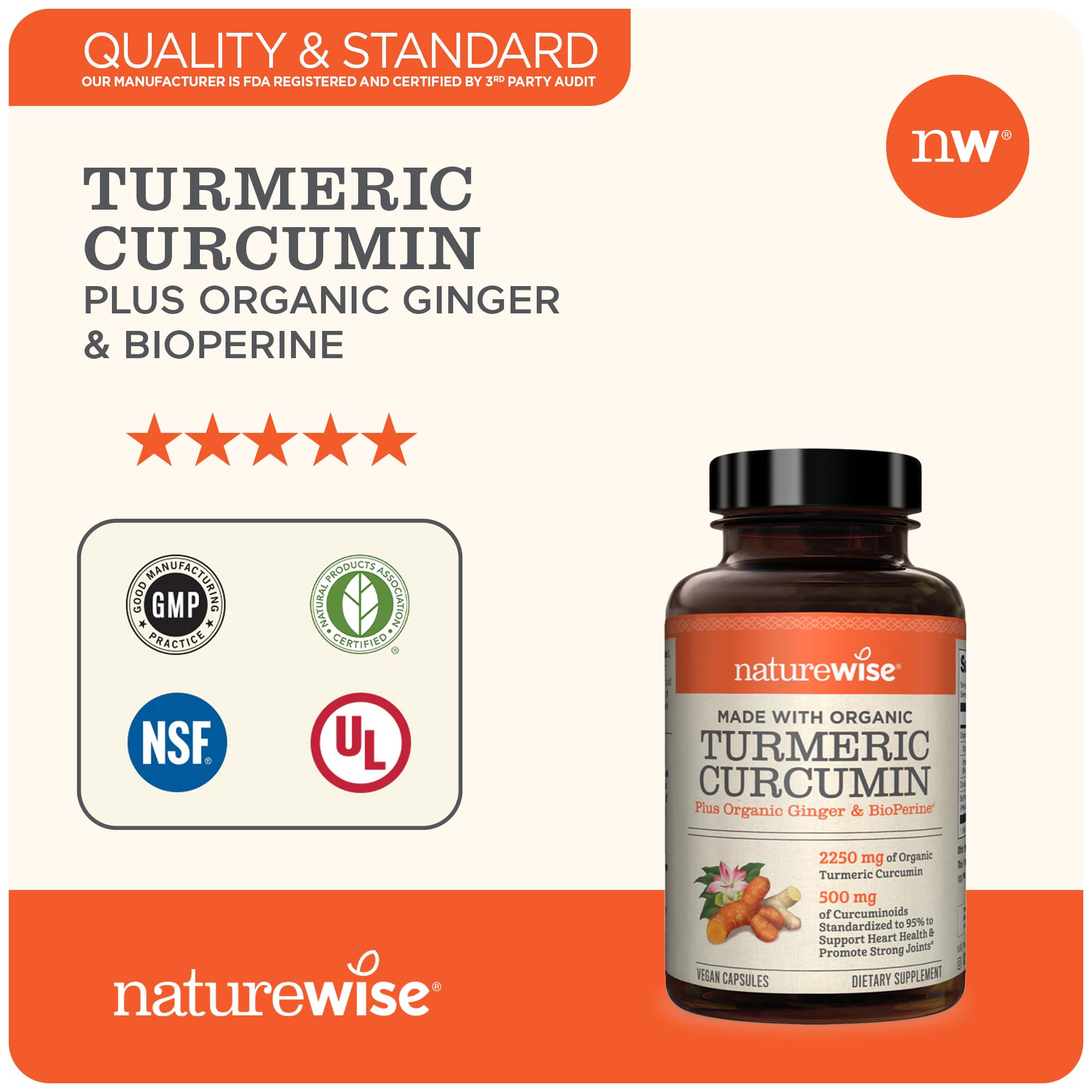 NatureWise Curcumin Turmeric 2250mg | 95% Curcuminoids & BioPerine Black Pepper NatureWise Au supplements