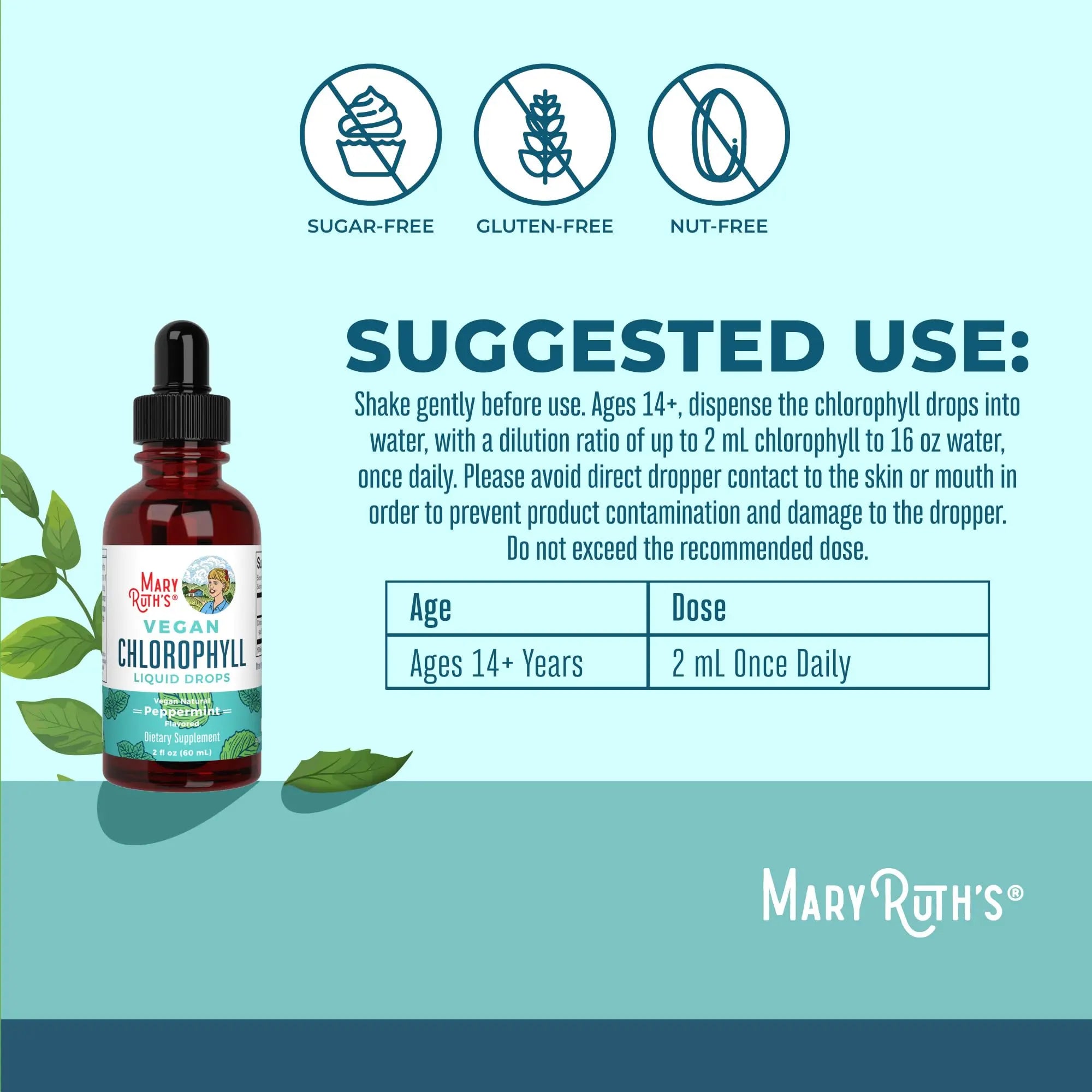 MaryRuth's Chlorophyll Liquid Drops | Clean Label Project Certified® | Vegan | Non-Diluted Liquid Chlorophyll| Mulberry Derived Supplement for Ages 14+ | Non-GMO | Delicious Minty Flavor | 2 Fl Oz MARYRUTH'S Au supplements
