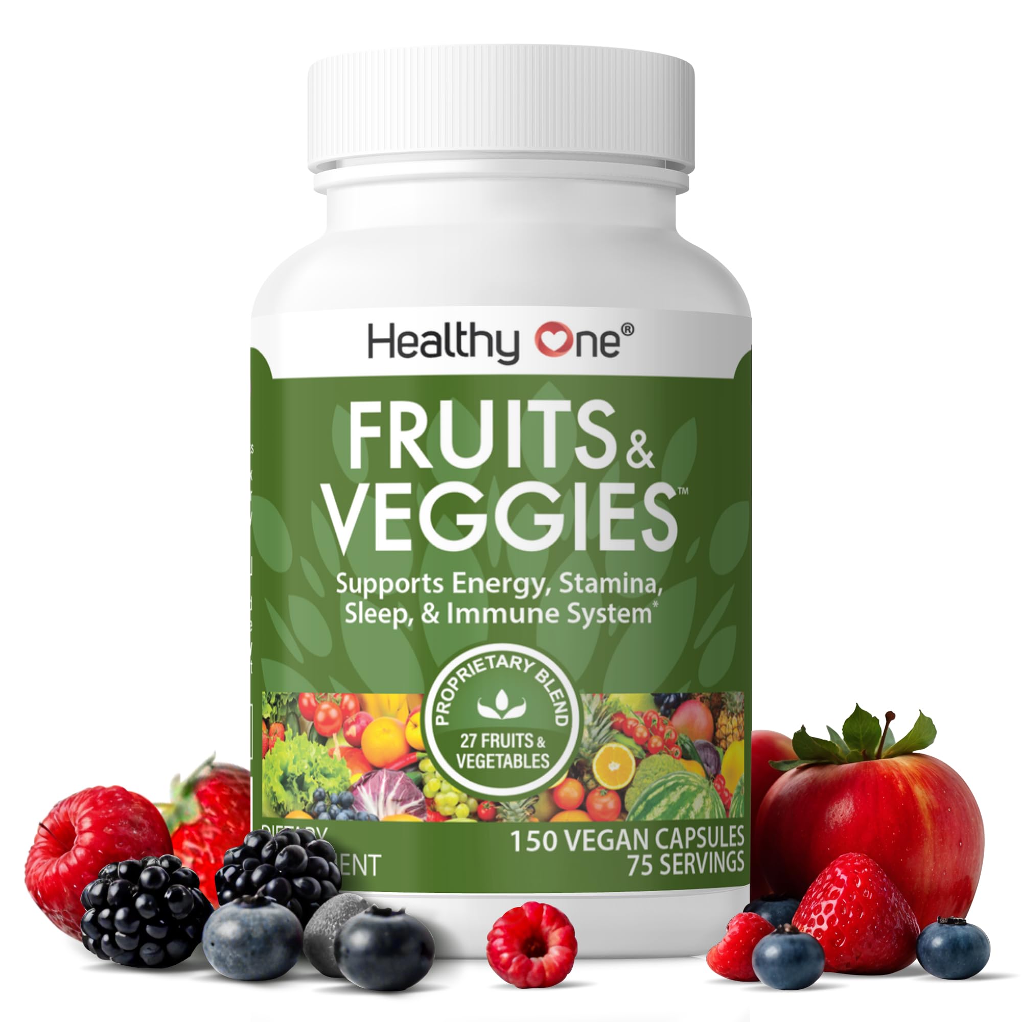 Fruits & Veggies Formula - 27 Premium Whole Foods - Organic Ingredients - Equals 3 Servings of Fruits & Vegetables - Improve Energy, Focus & Immune Function - Fiber - Antioxidants - 150ct (75 Serv) Healthy One Au supplements