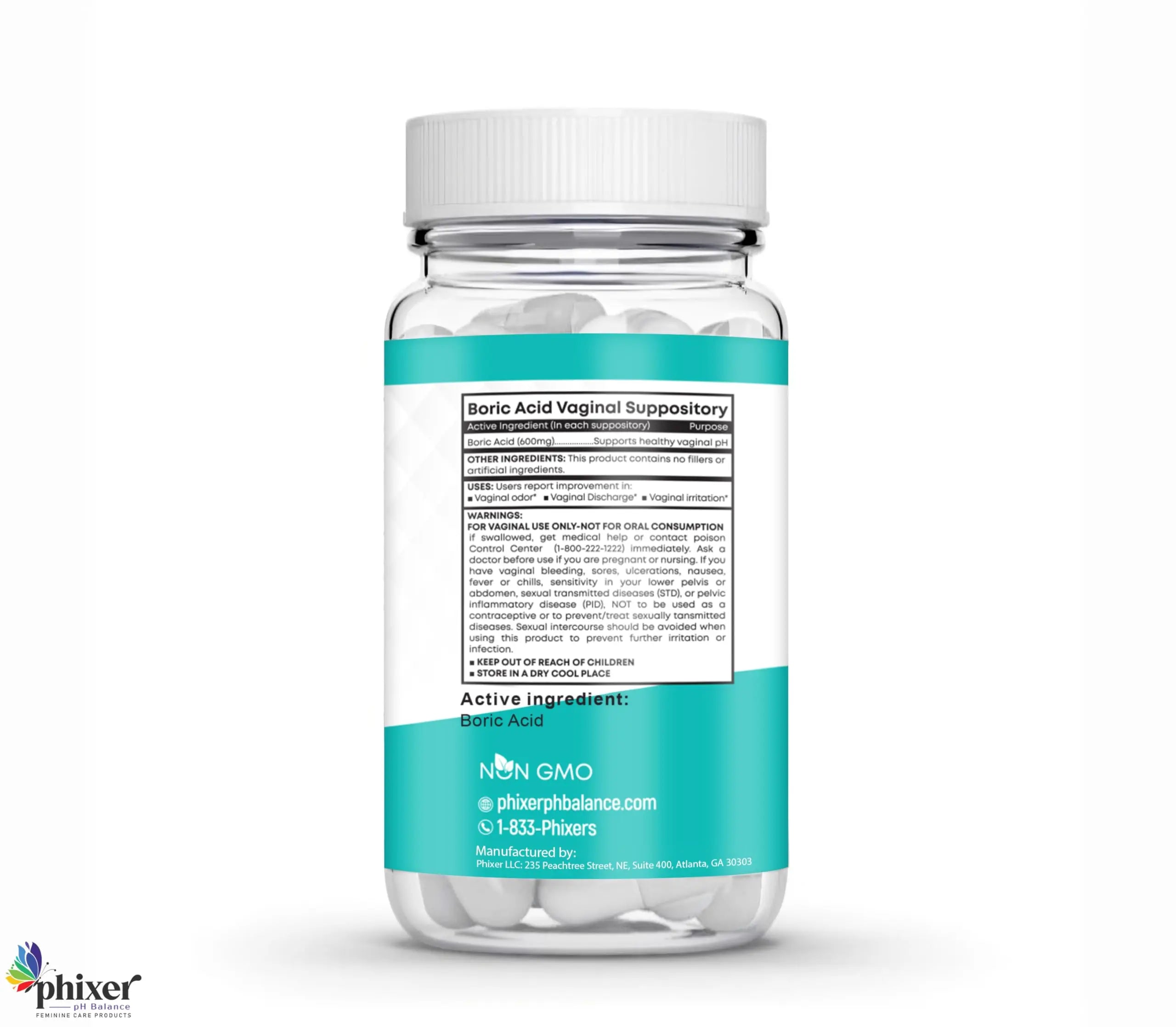 Phixer pH Balance - Vaginal Boric Acid Suppositories for Women - 20 Suppositories 600MG Each for Chronic Yeast Infections and Vaginal Odor - Vaginal Use Only - Made in USA Phixer pH Balance Au supplements
